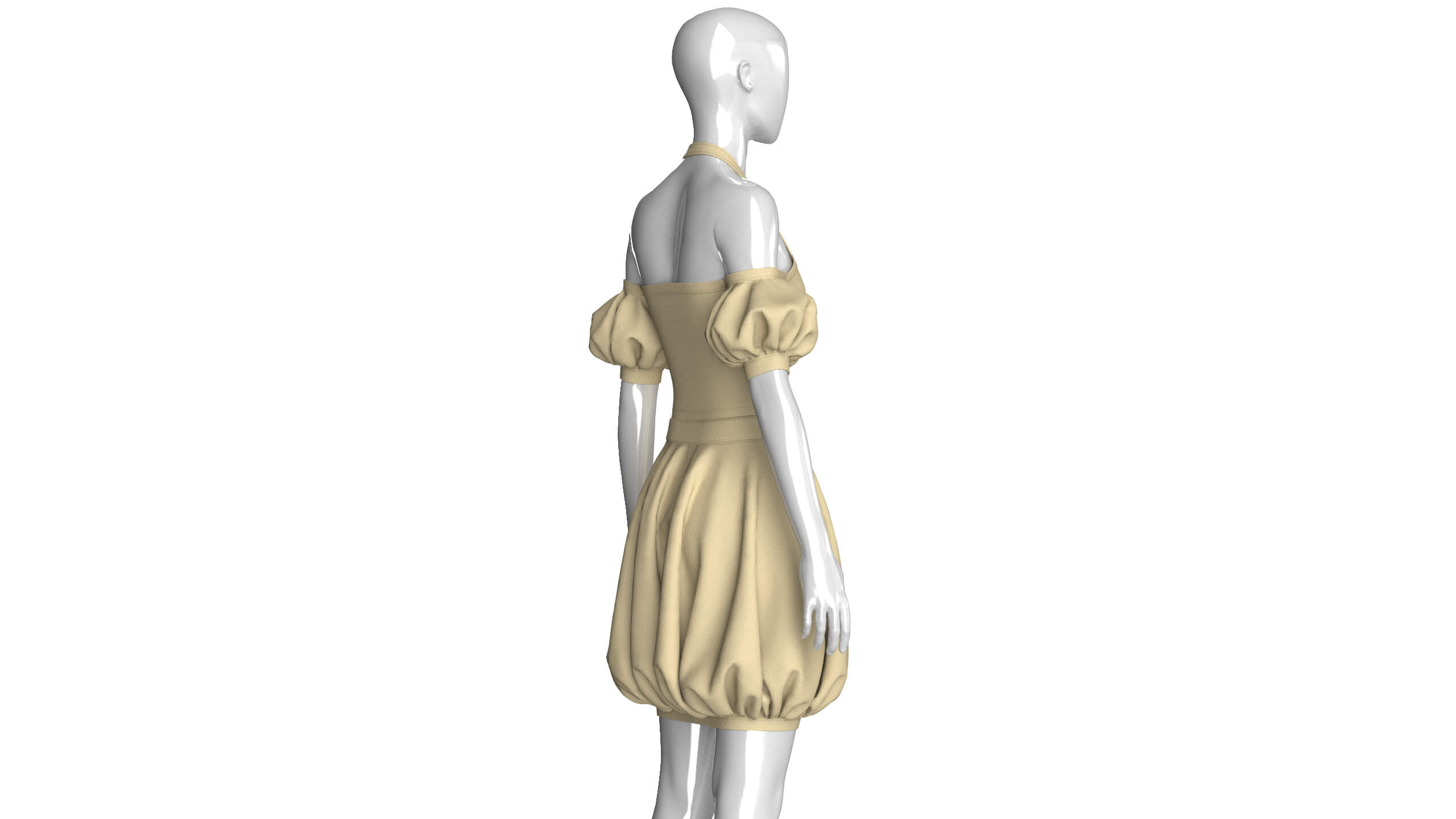 Girls Halter Neck Bubble Hem Mini Dress 3D Model