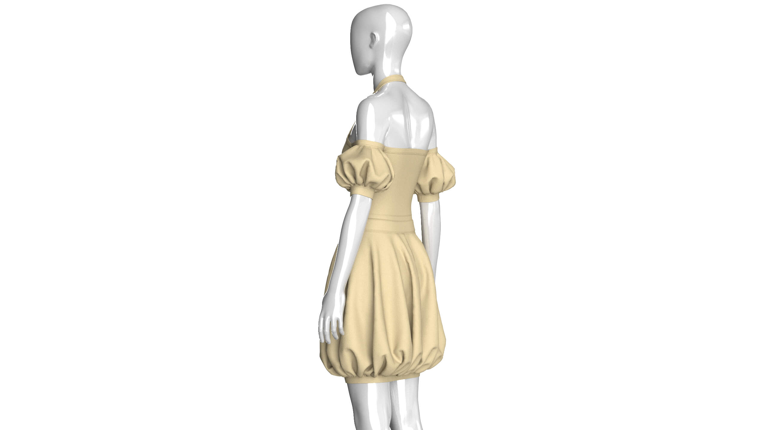 Girls Halter Neck Bubble Hem Mini Dress 3D Model