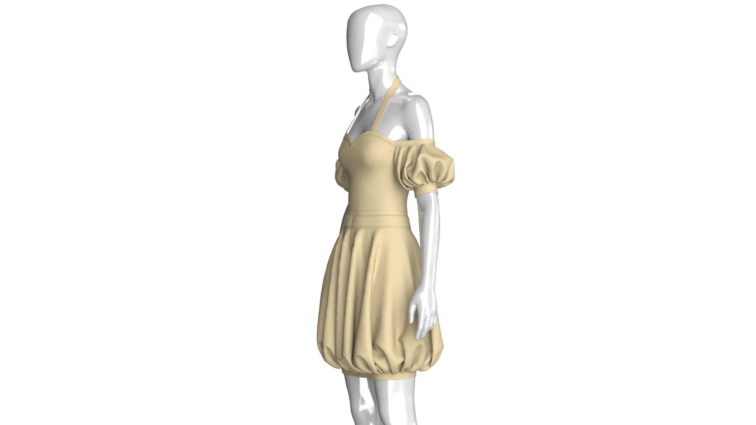 Girls Halter Neck Bubble Hem Mini Dress 3D Model