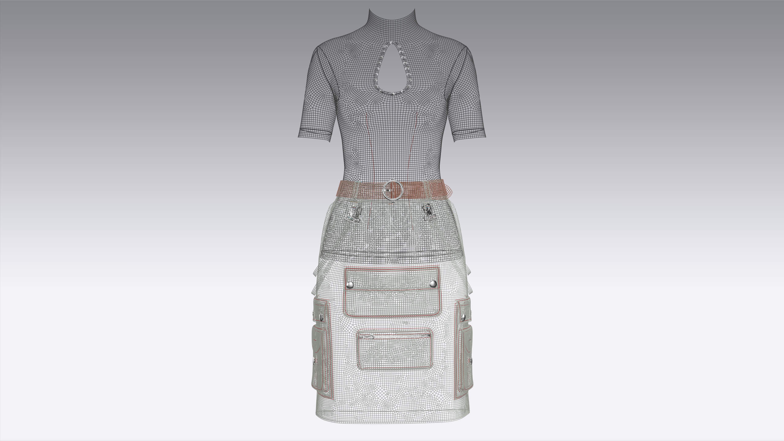 Girls High-Neck Cutout Top with Cargo Skirt 3D Model