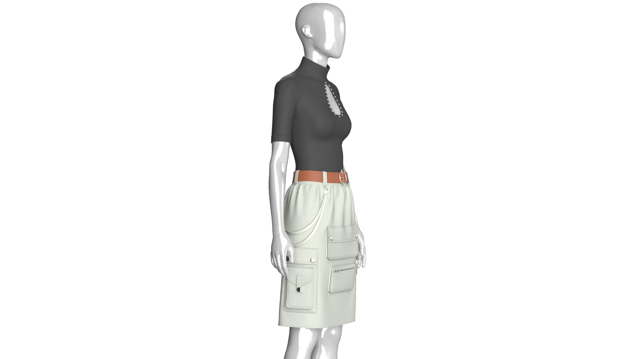 Girls High-Neck Cutout Top with Cargo Skirt 3D Model