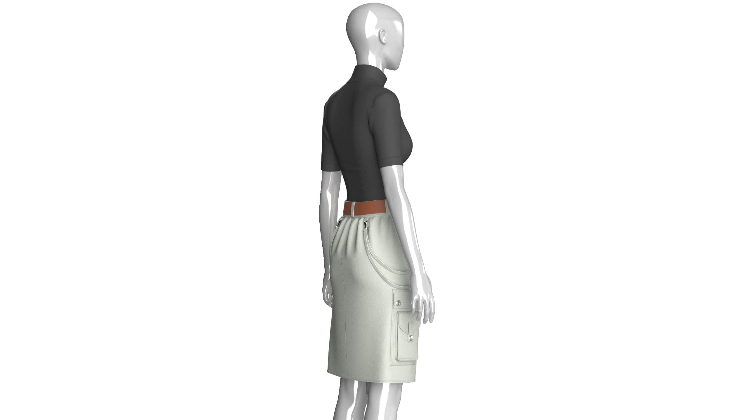 Girls High-Neck Cutout Top with Cargo Skirt 3D Model
