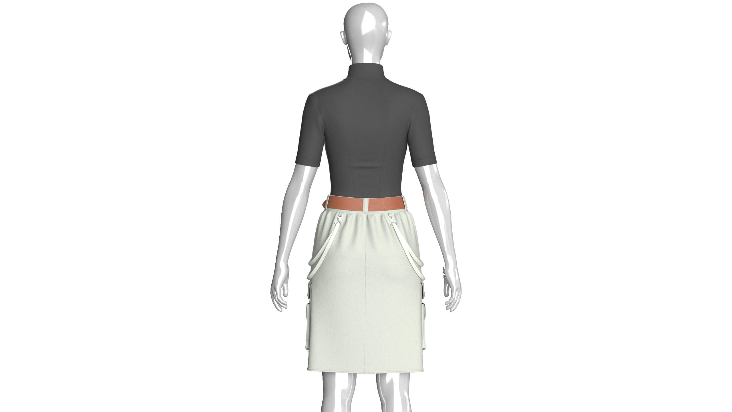 Girls High-Neck Cutout Top with Cargo Skirt 3D Model