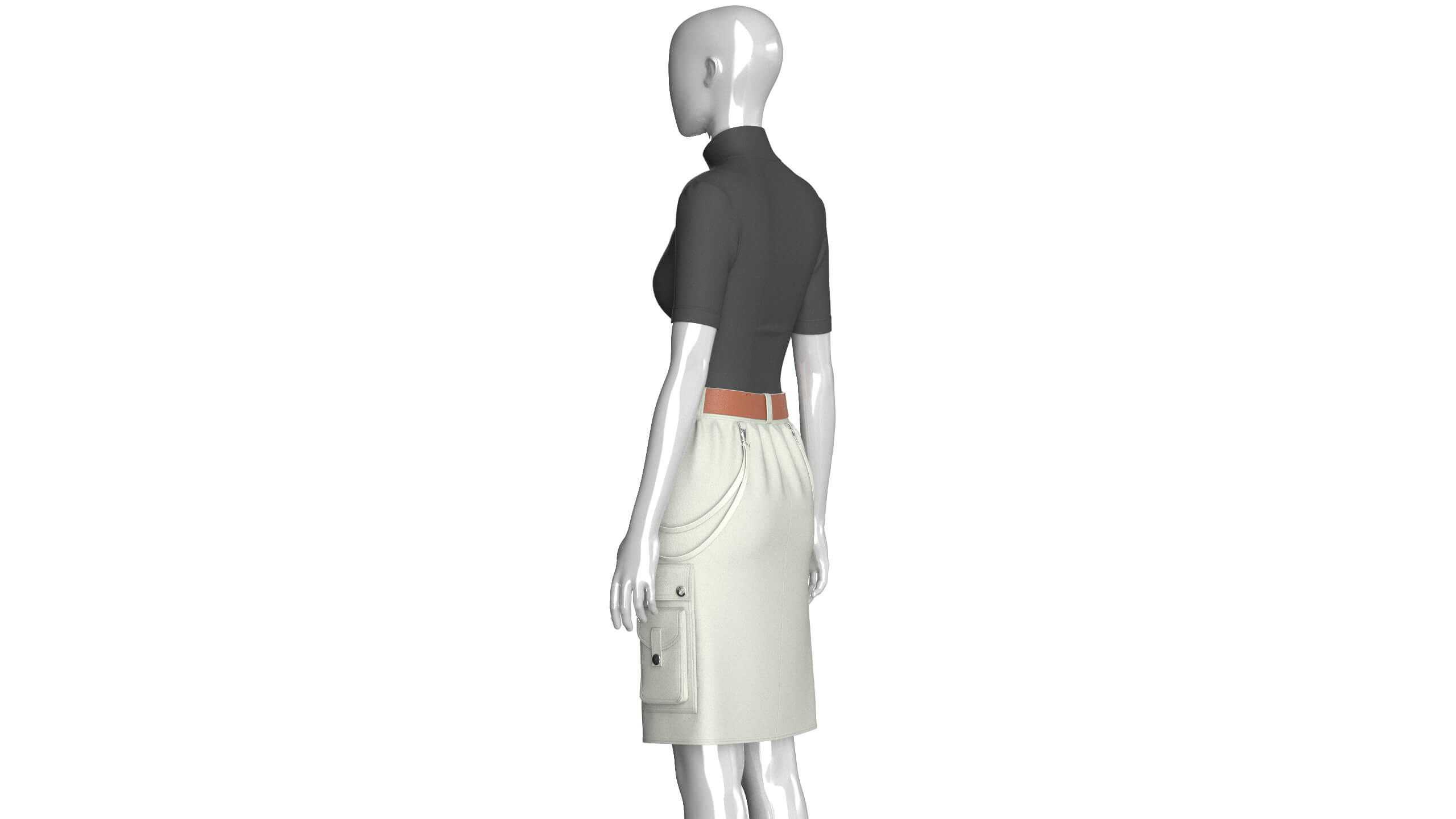 Girls High-Neck Cutout Top with Cargo Skirt 3D Model