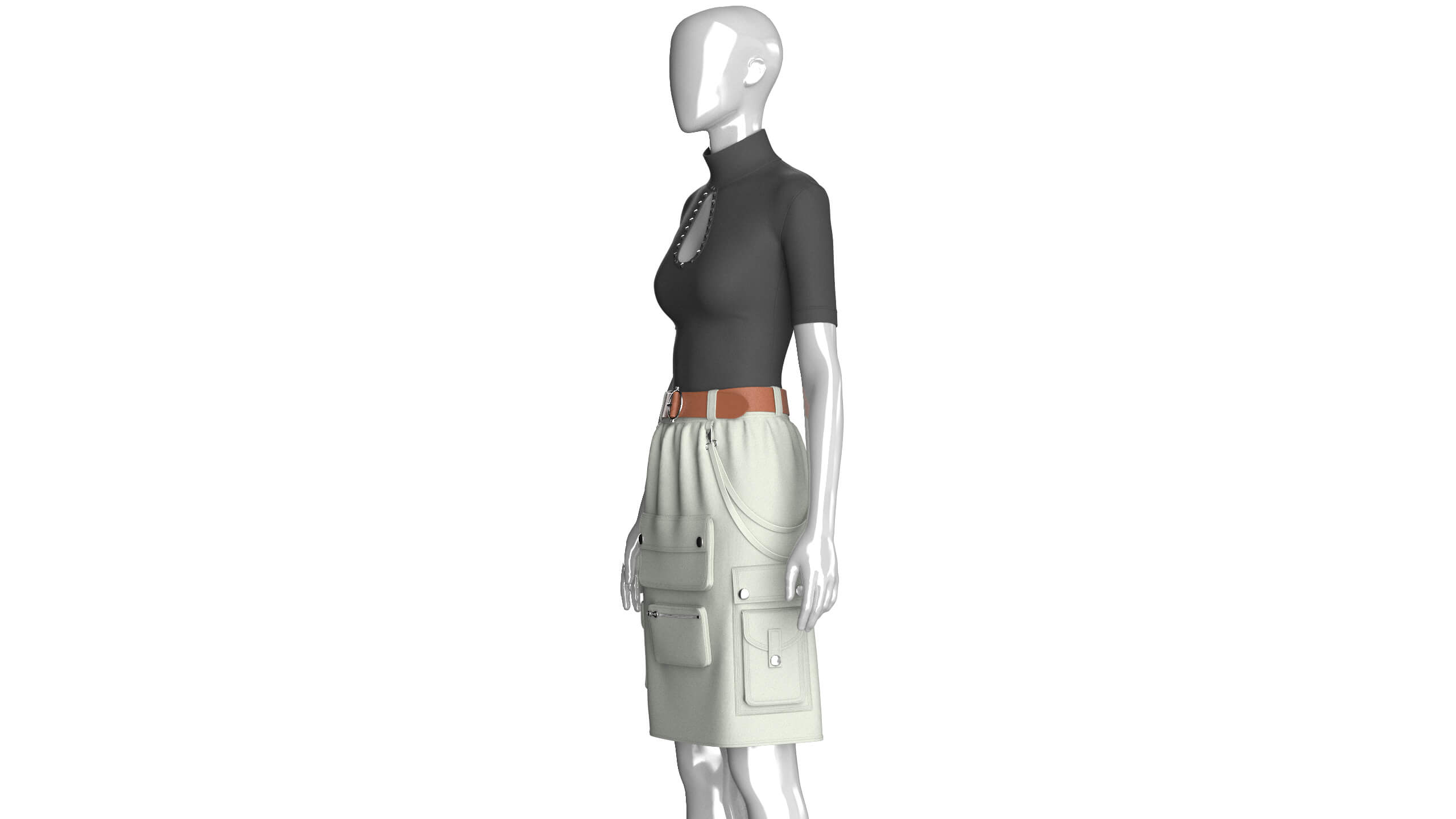 Girls High-Neck Cutout Top with Cargo Skirt 3D Model