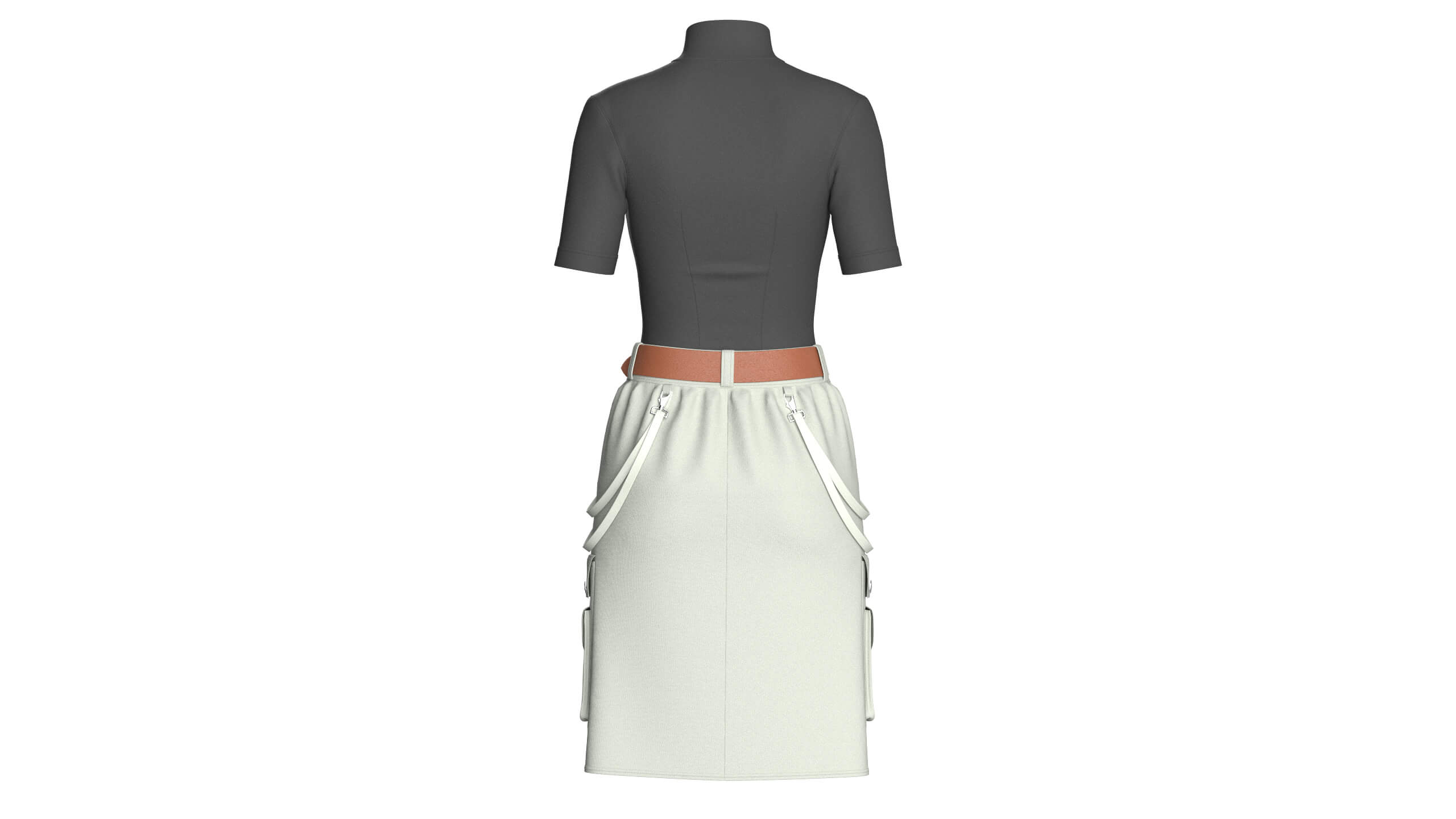 Girls High-Neck Cutout Top with Cargo Skirt 3D Model