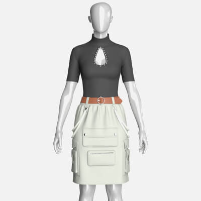 Girls High-Neck Cutout Top with Cargo Skirt