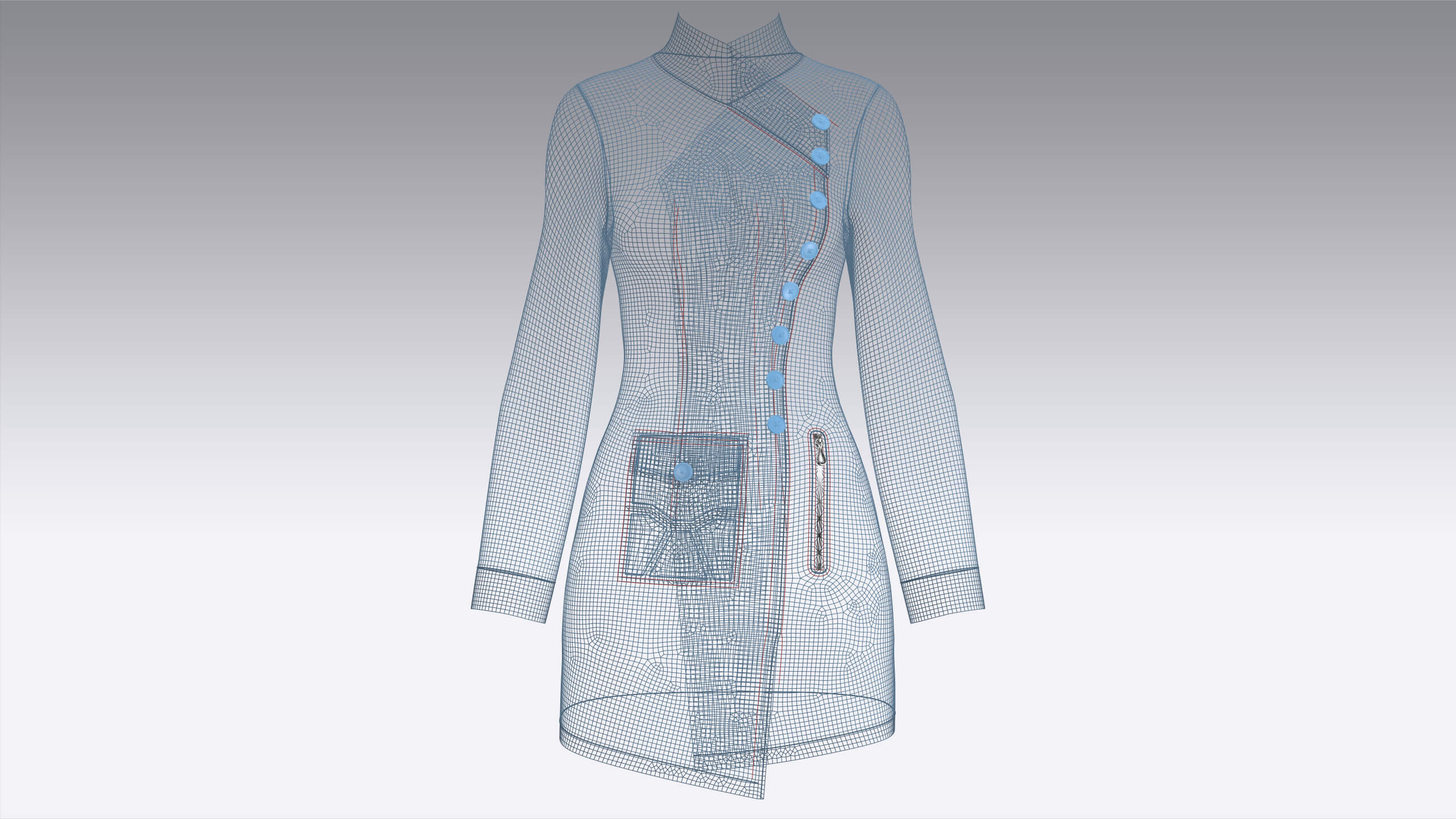 Girls High Neck Diagonal Button Coat Dress 3D Model