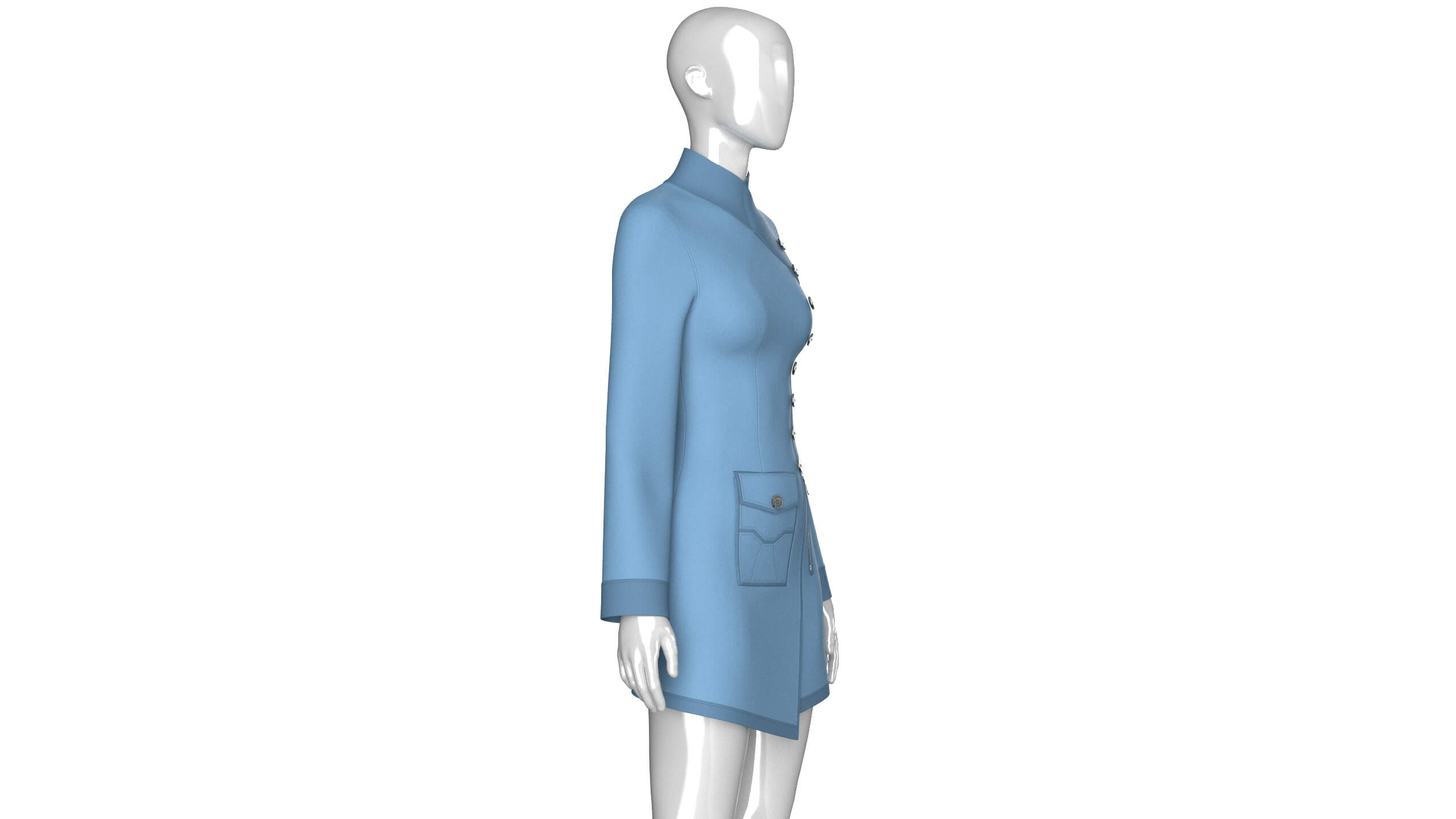 Girls High Neck Diagonal Button Coat Dress 3D Model