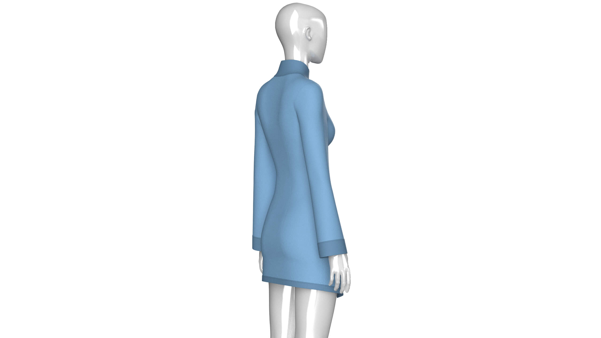 Girls High Neck Diagonal Button Coat Dress 3D Model