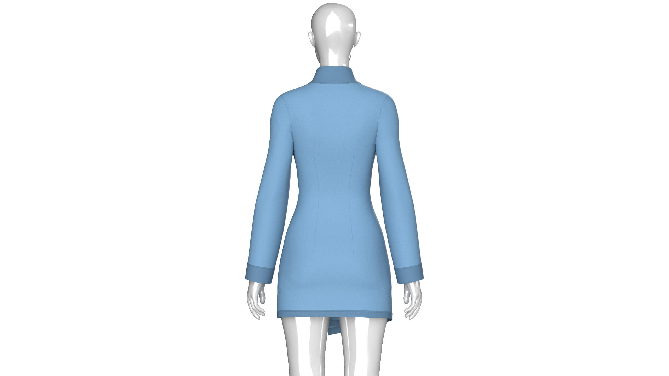 Girls High Neck Diagonal Button Coat Dress 3D Model