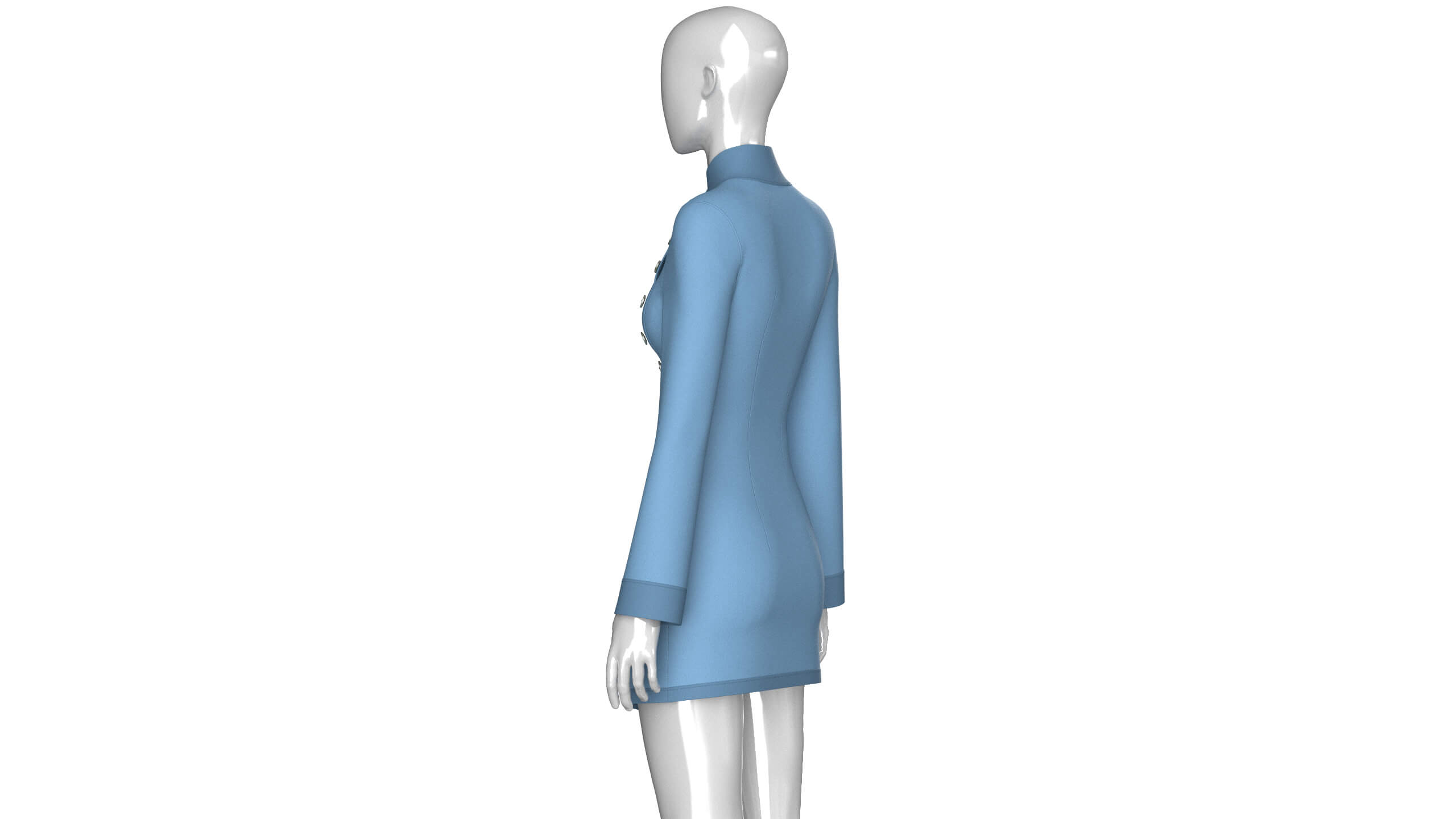 Girls High Neck Diagonal Button Coat Dress 3D Model