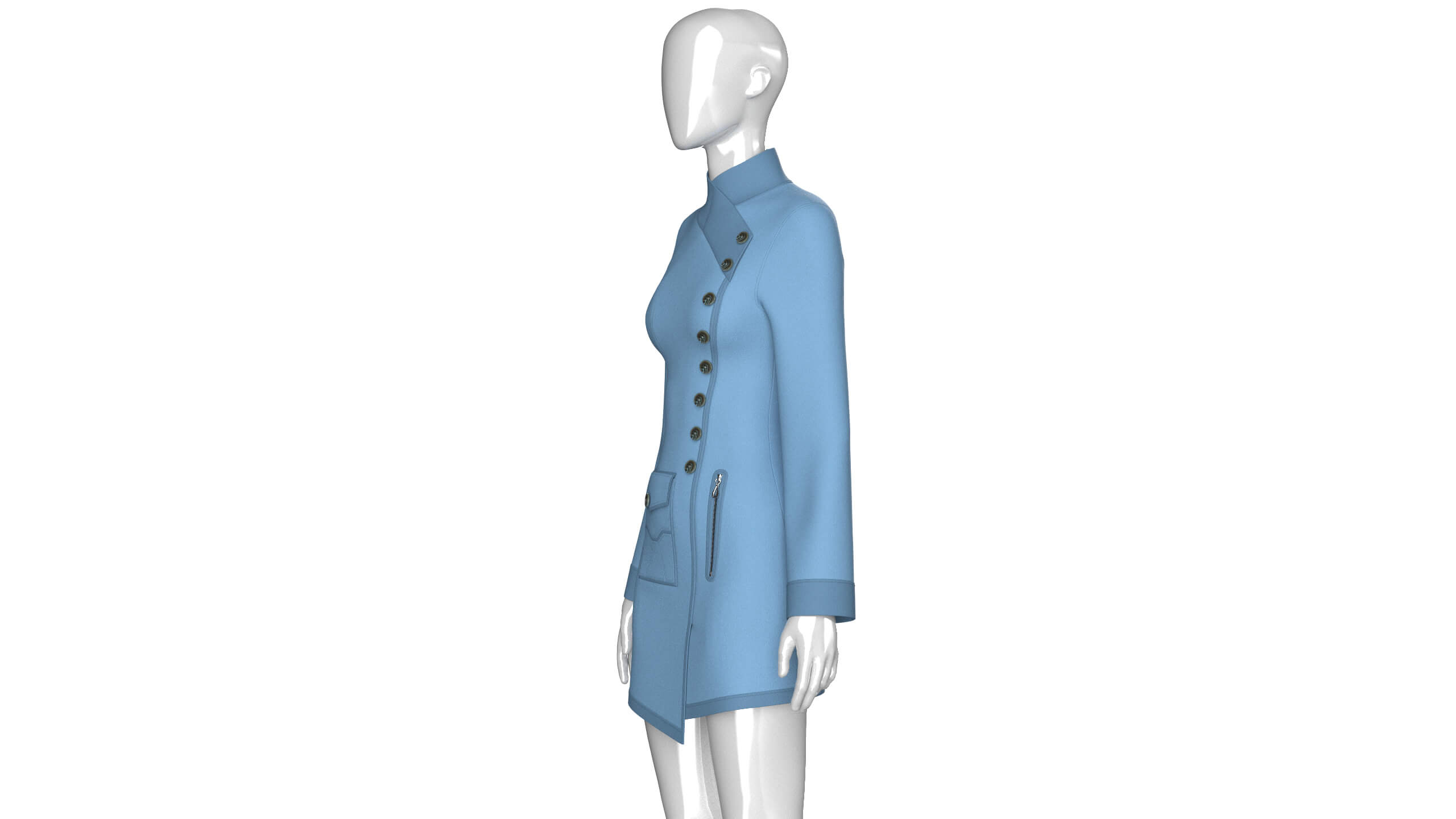 Girls High Neck Diagonal Button Coat Dress 3D Model