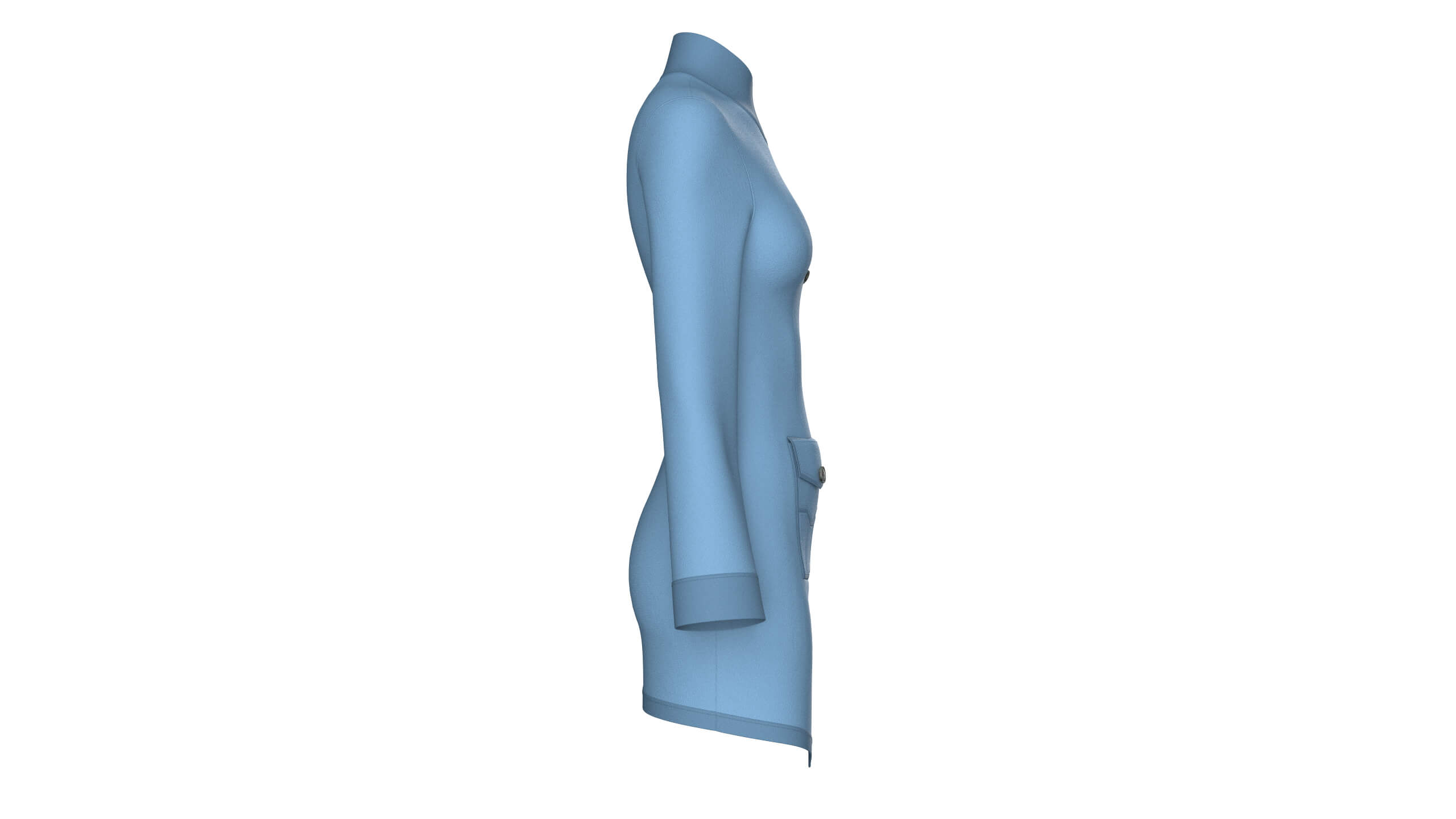 Girls High Neck Diagonal Button Coat Dress 3D Model