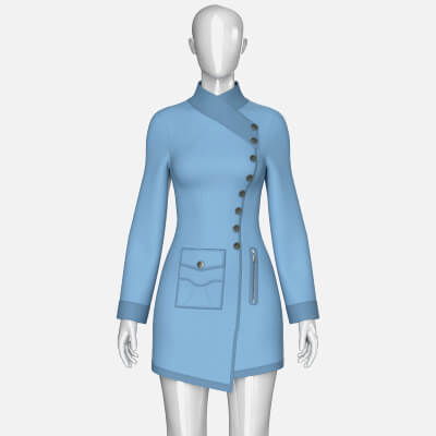 Girls High Neck Diagonal Button Coat Dress
