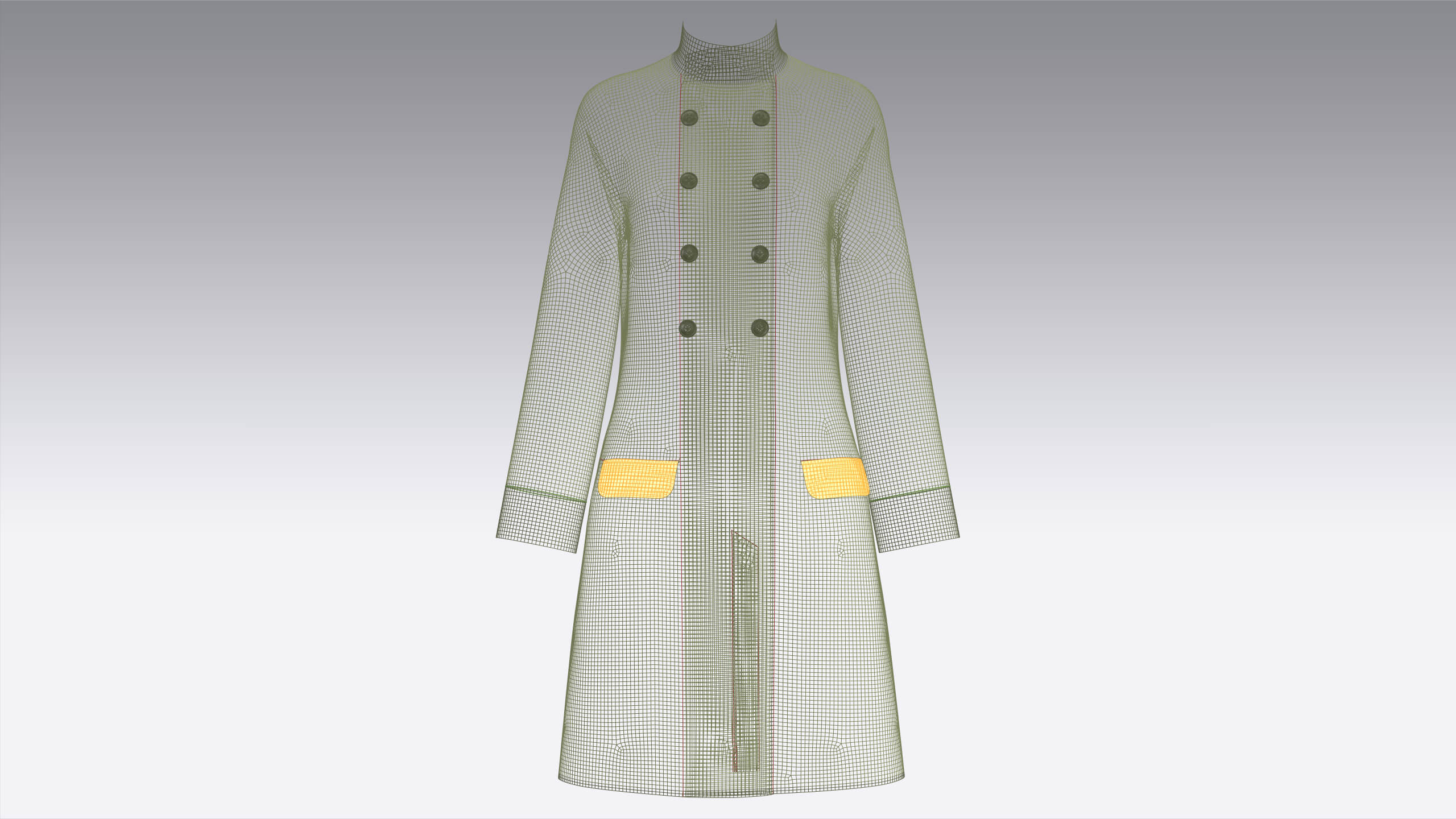 Girls High Neck Double-Breasted Coat Dress 3D Model