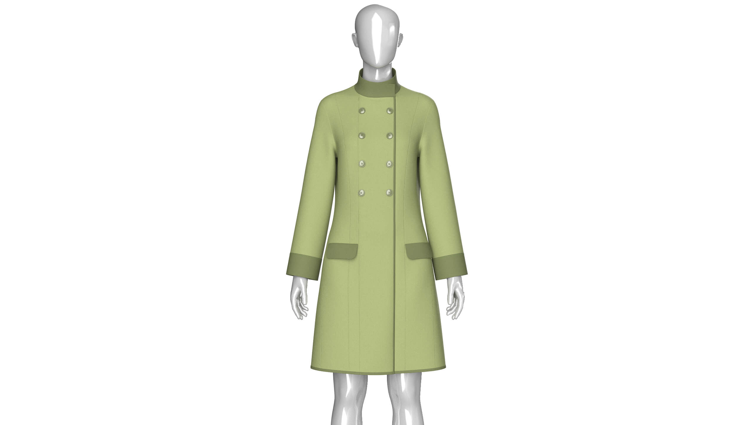 Girls High Neck Double-Breasted Coat Dress 3D Model