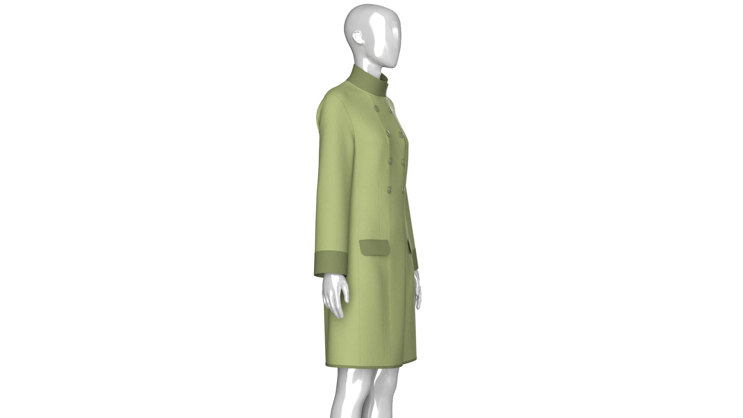 Girls High Neck Double-Breasted Coat Dress 3D Model