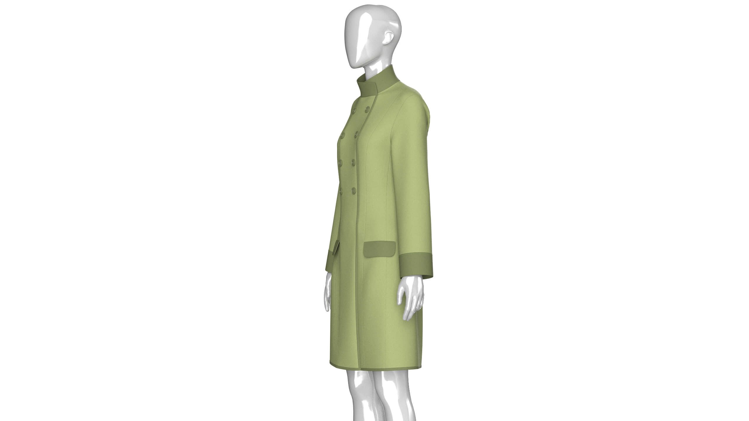 Girls High Neck Double-Breasted Coat Dress 3D Model