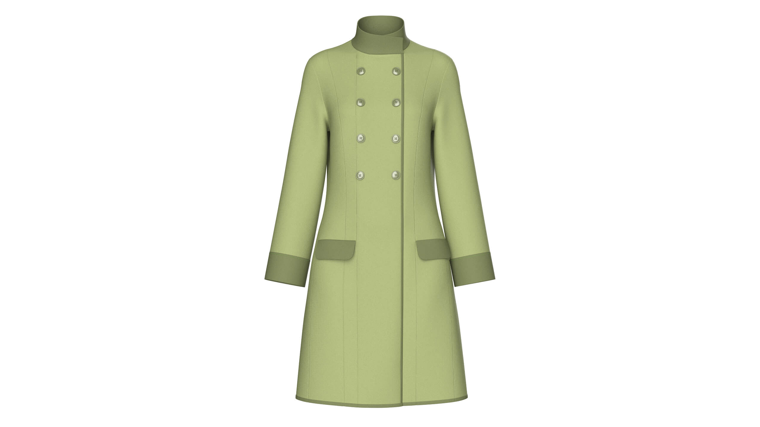 Girls High Neck Double-Breasted Coat Dress 3D Model
