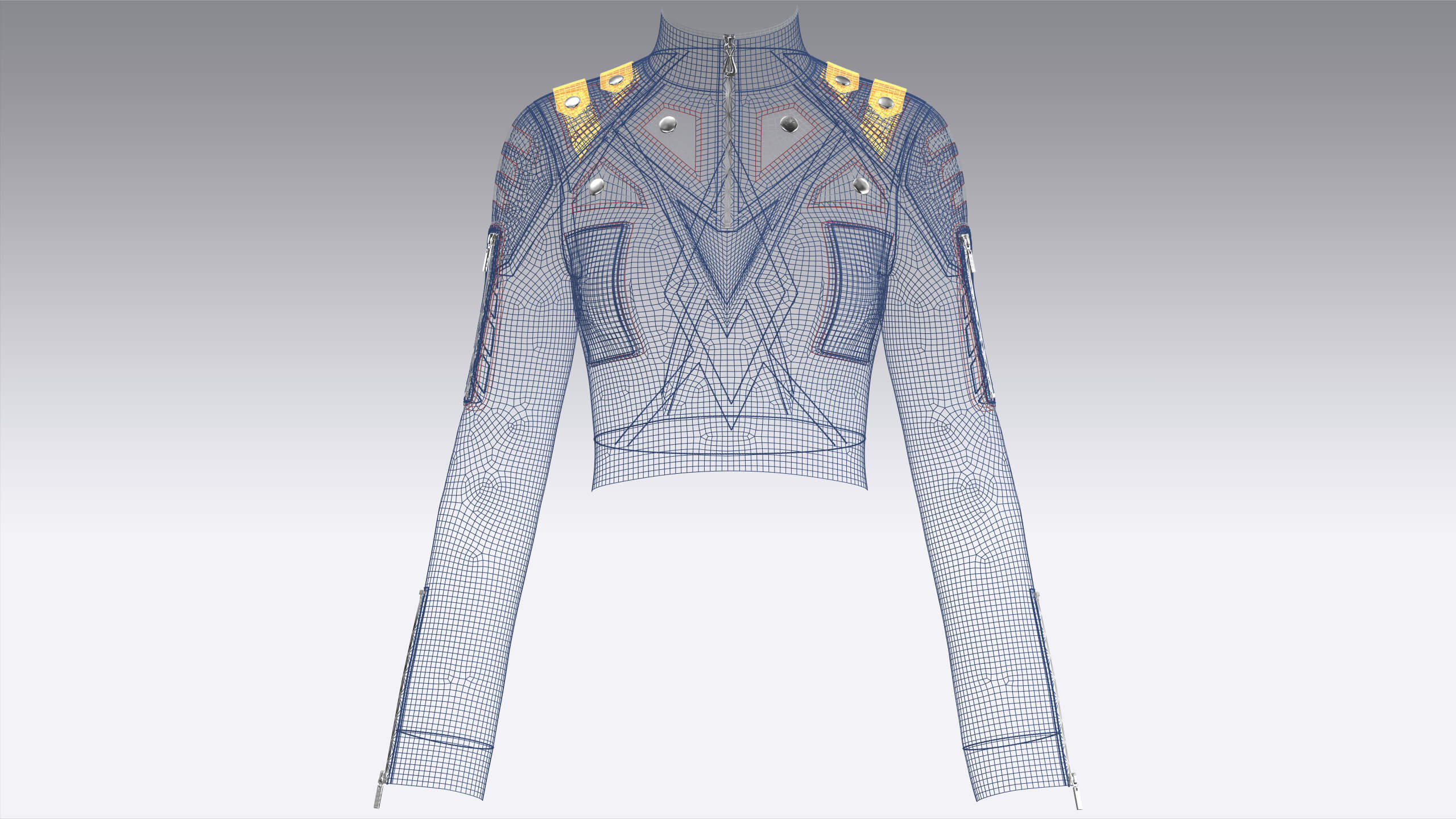 Girls High Neck Half-Zip Crop Tactical Jacket 3D Model