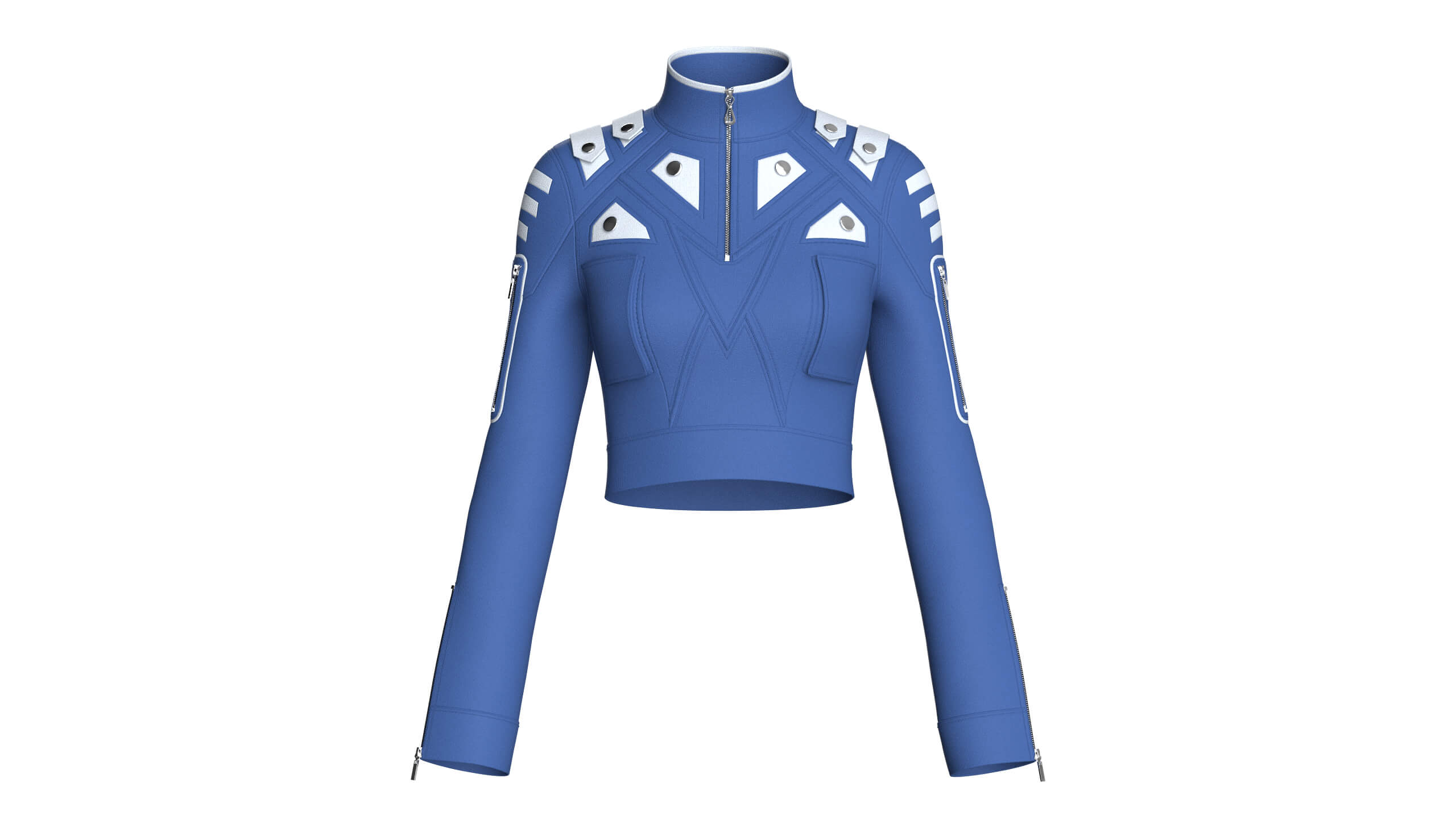 Girls High Neck Half-Zip Crop Tactical Jacket 3D Model