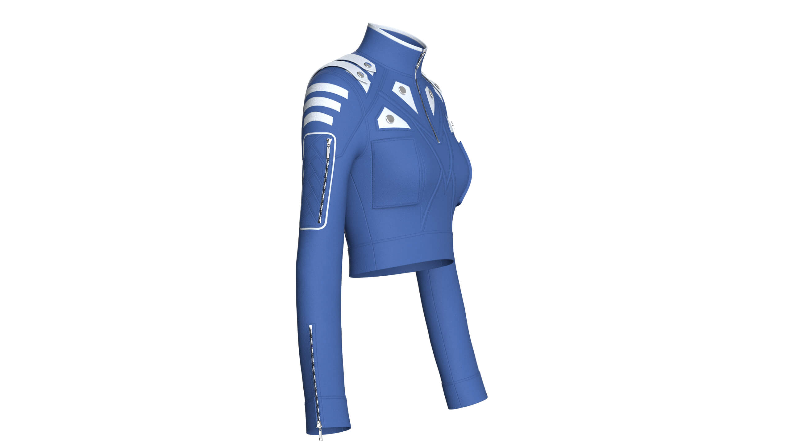 Girls High Neck Half-Zip Crop Tactical Jacket 3D Model