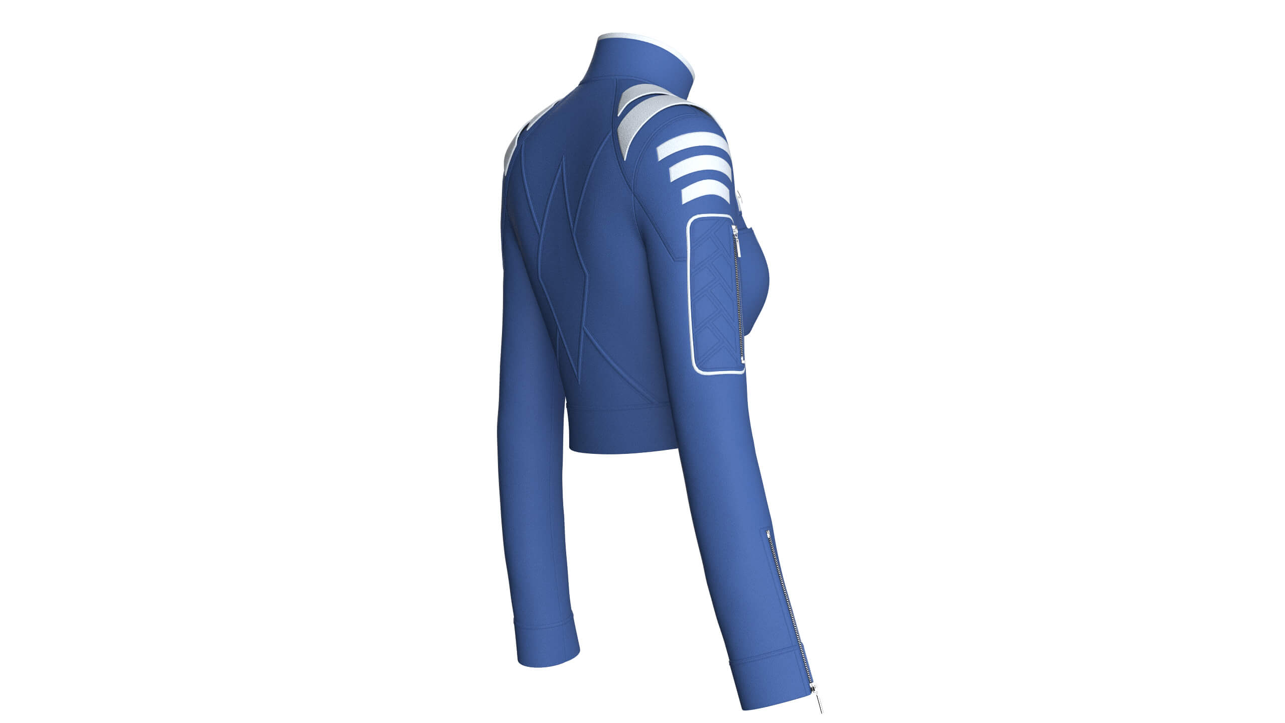 Girls High Neck Half-Zip Crop Tactical Jacket 3D Model