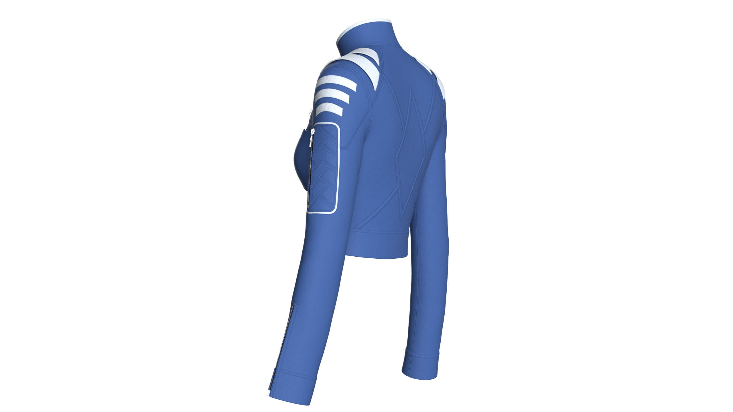 Girls High Neck Half-Zip Crop Tactical Jacket 3D Model