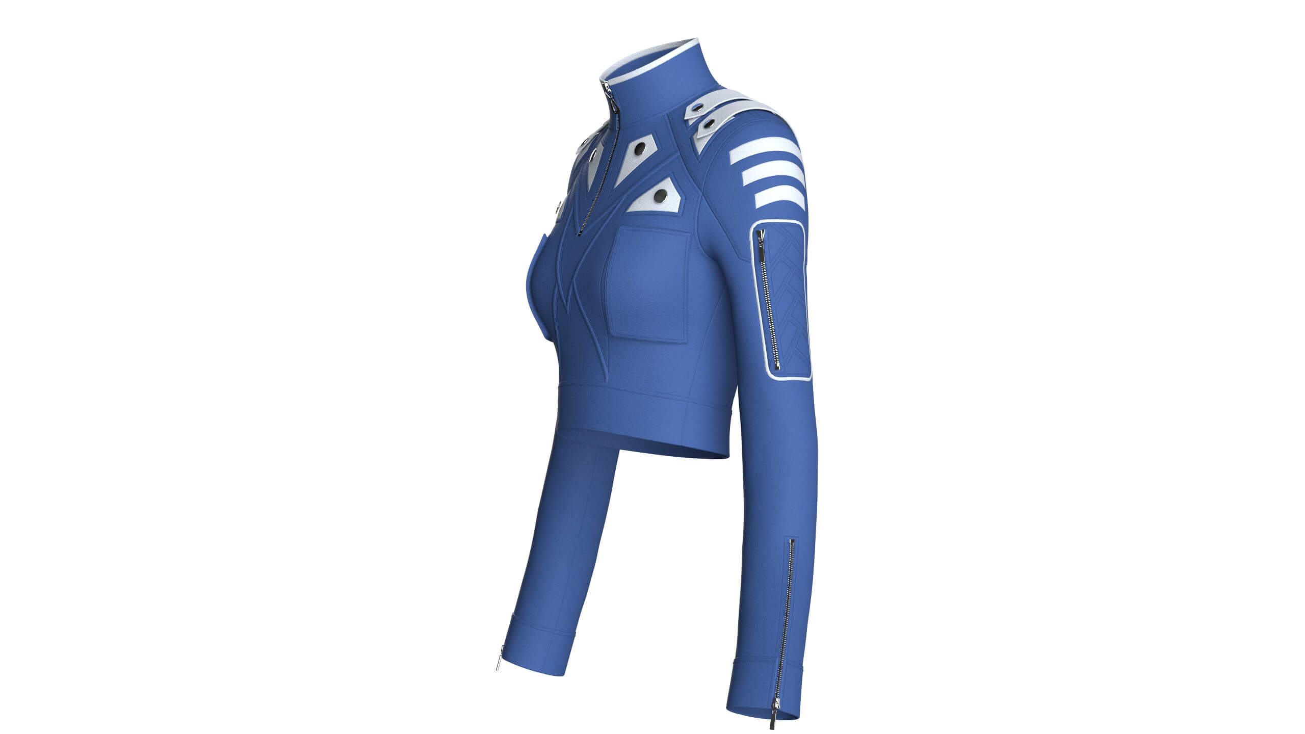 Girls High Neck Half-Zip Crop Tactical Jacket 3D Model