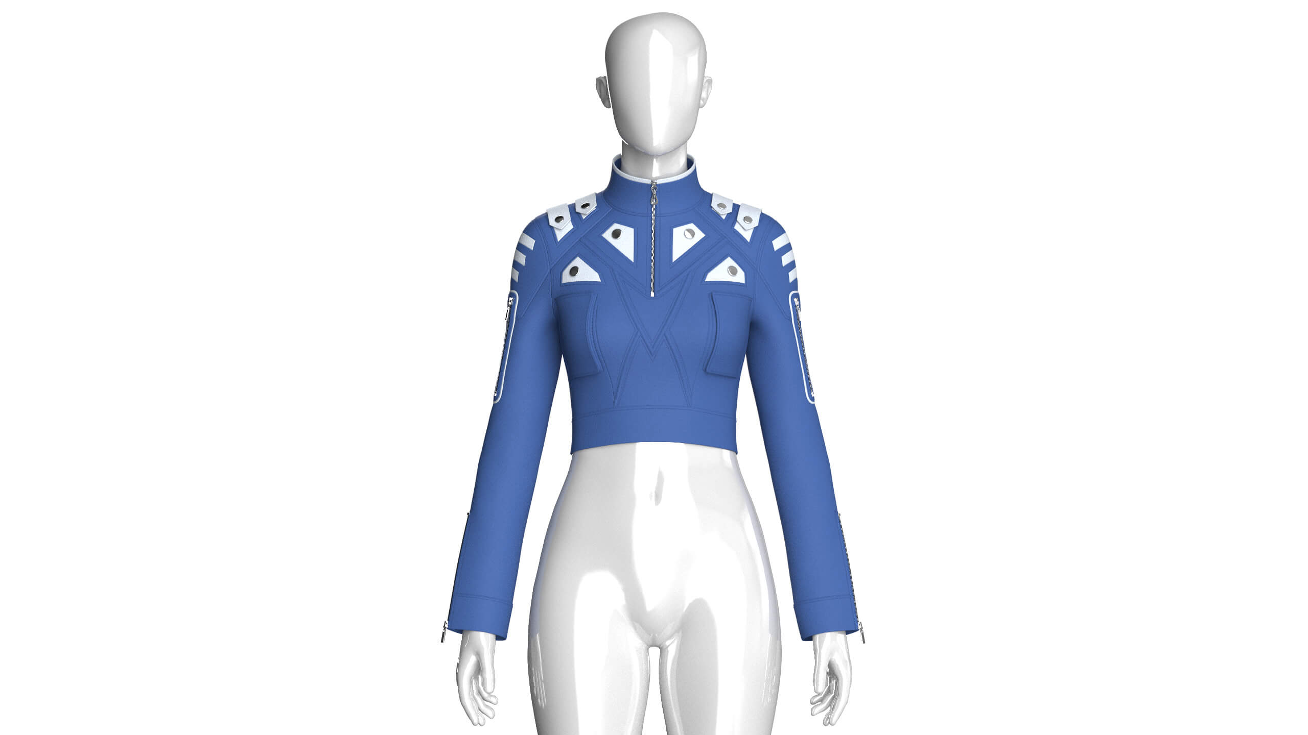 Girls High Neck Half-Zip Crop Tactical Jacket 3D Model