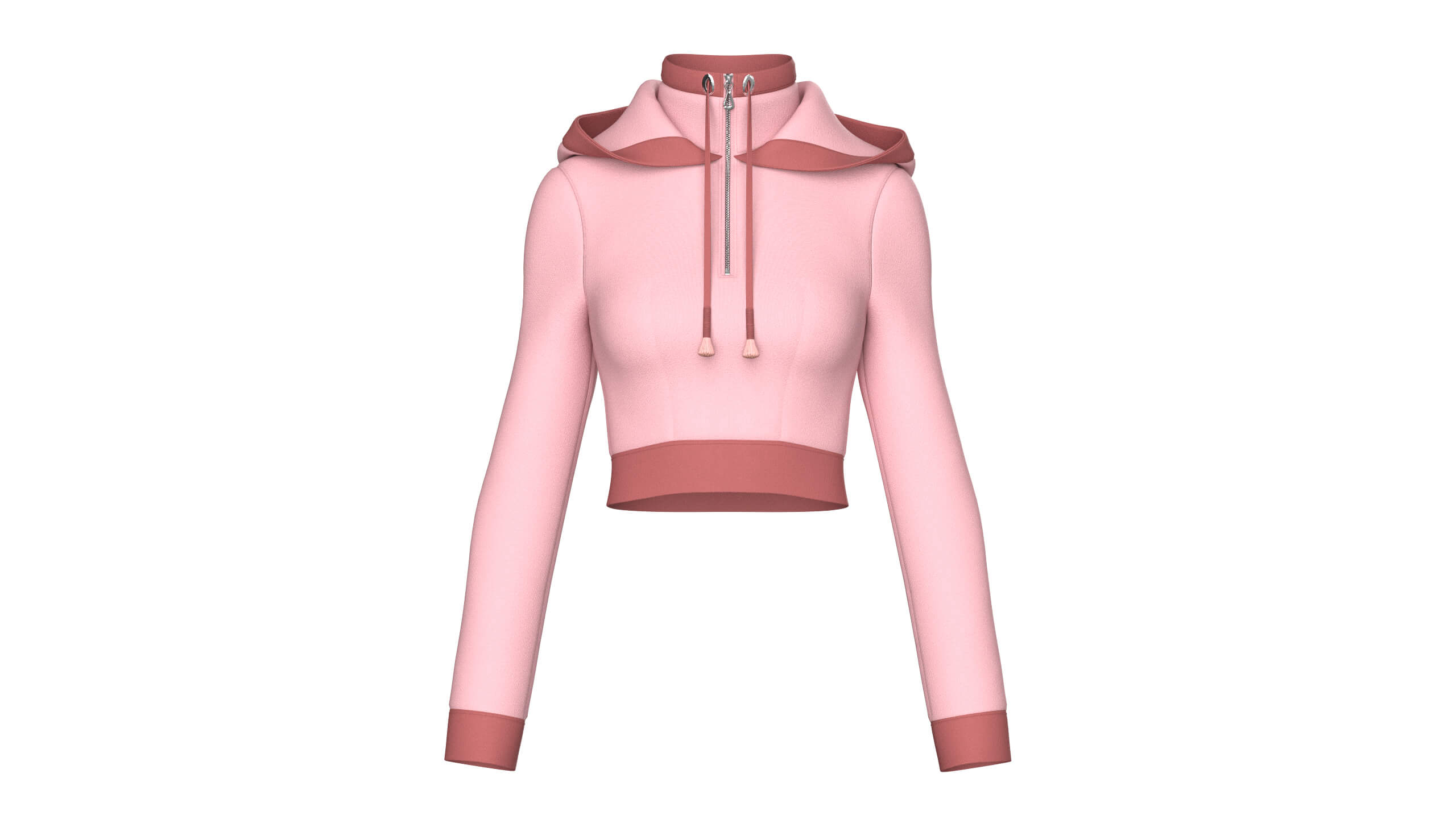 Girls High Neck Half-Zip Hooded Crop Jacket 3D Model