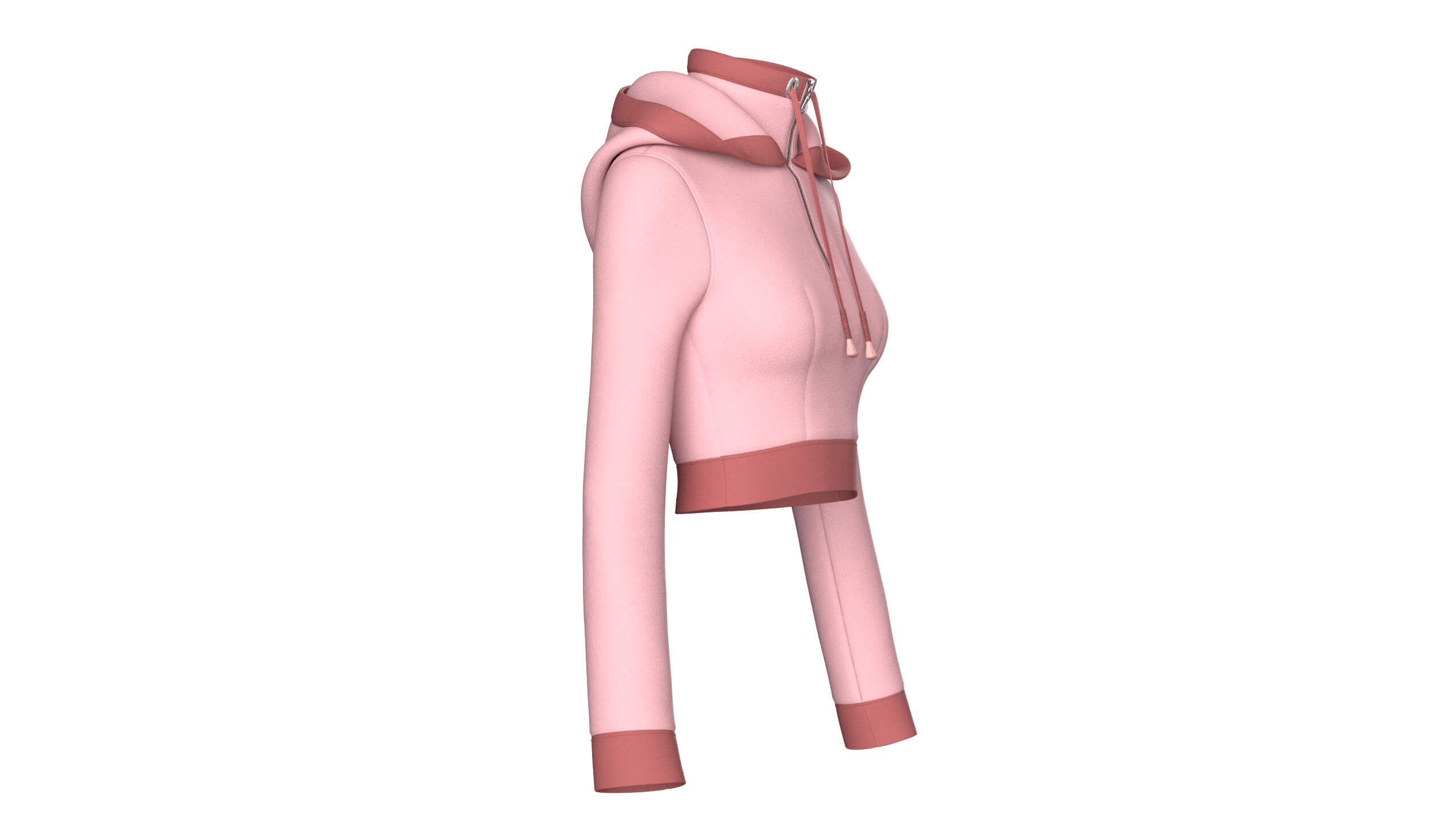Girls High Neck Half-Zip Hooded Crop Jacket 3D Model