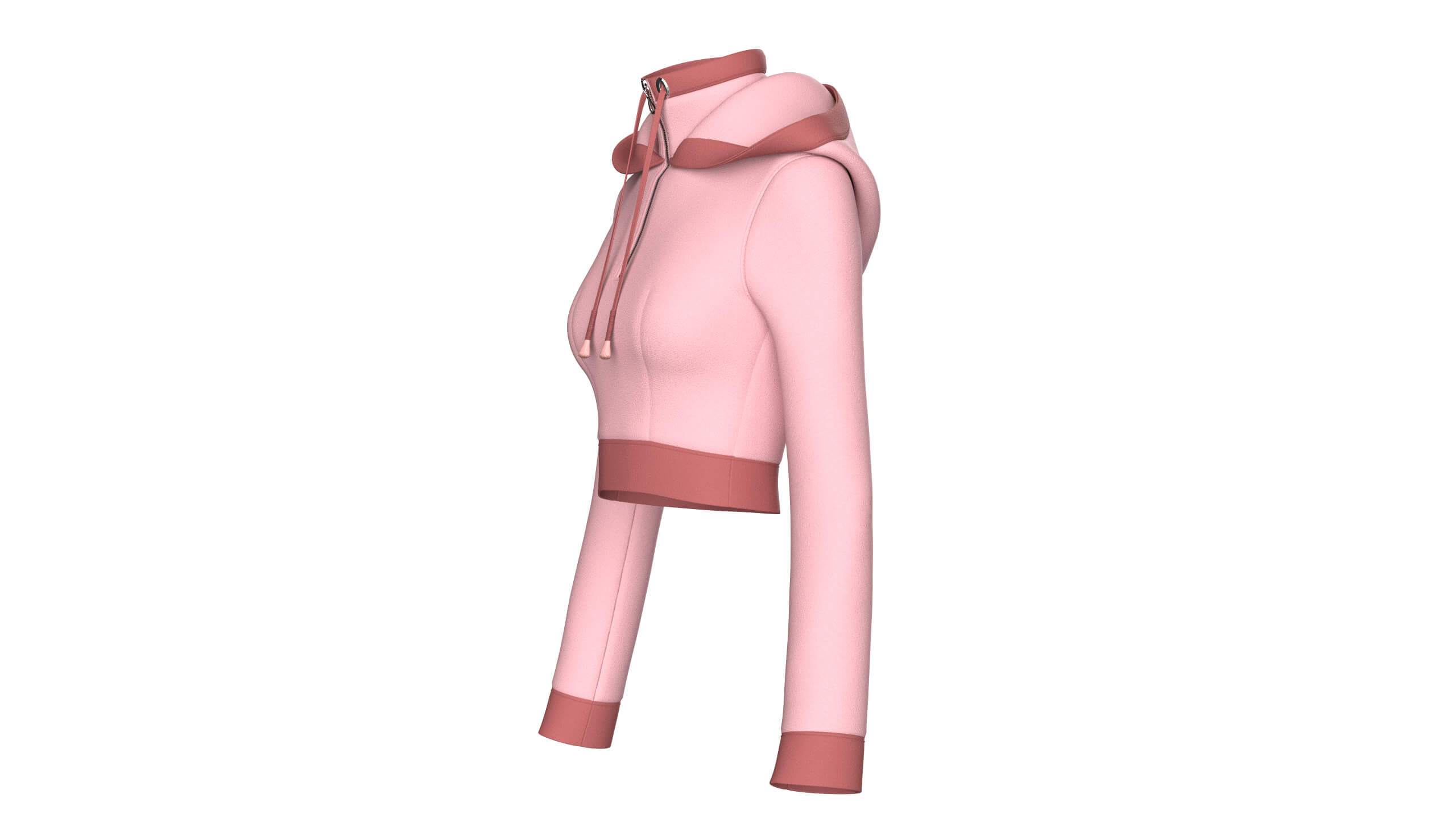Girls High Neck Half-Zip Hooded Crop Jacket 3D Model