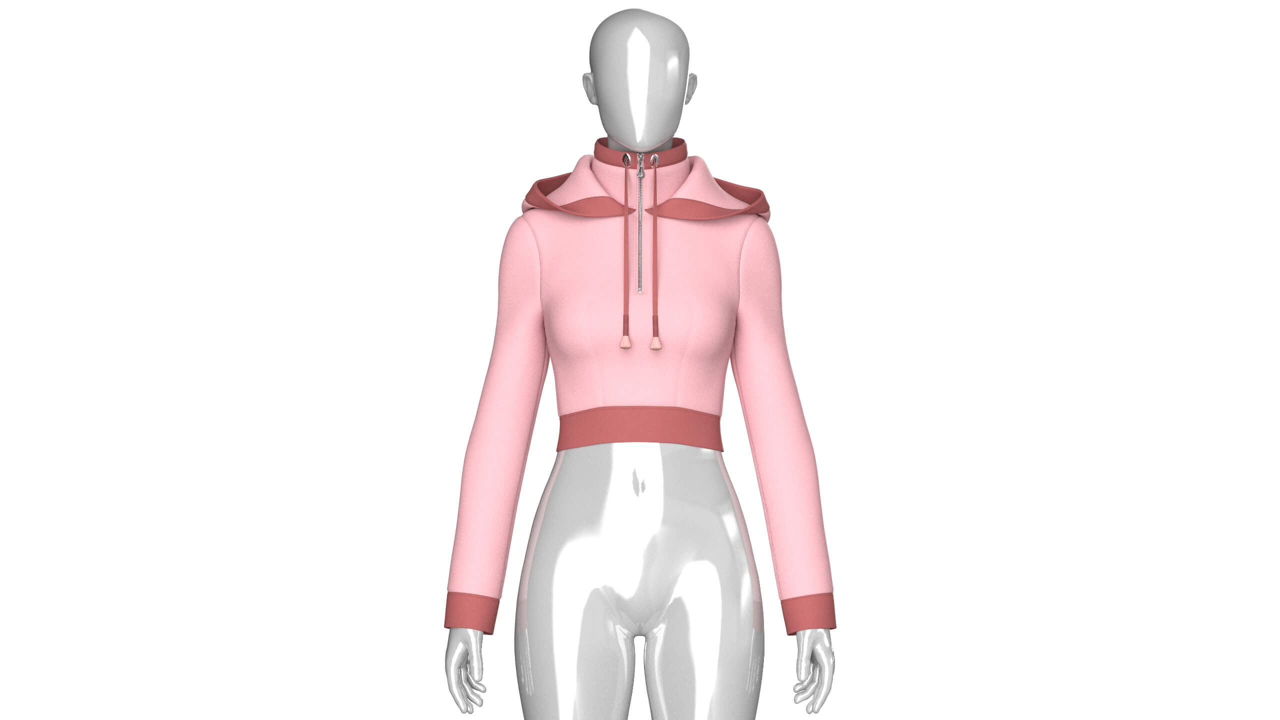 Girls High Neck Half-Zip Hooded Crop Jacket 3D Model