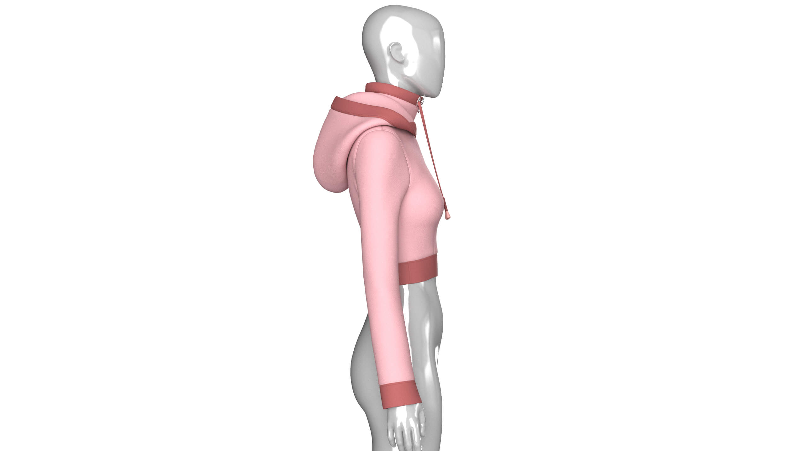 Girls High Neck Half-Zip Hooded Crop Jacket 3D Model
