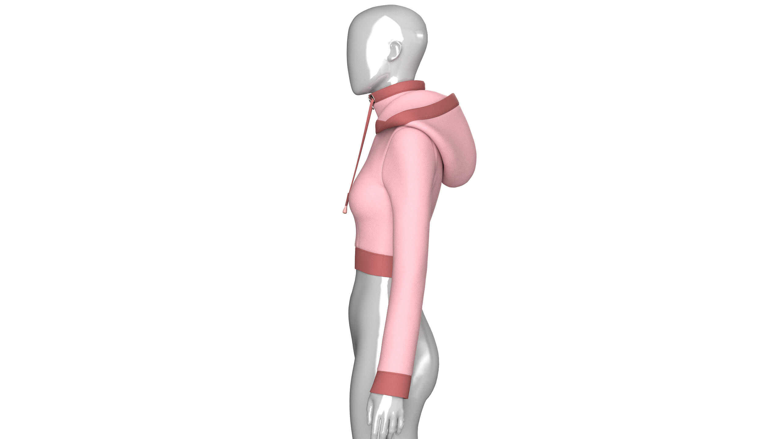 Girls High Neck Half-Zip Hooded Crop Jacket 3D Model