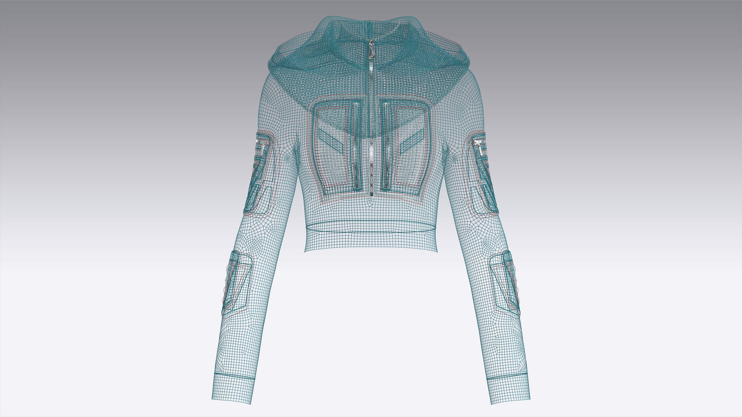 Girls High Neck Hooded Crop Tactical Jacket 3D Model
