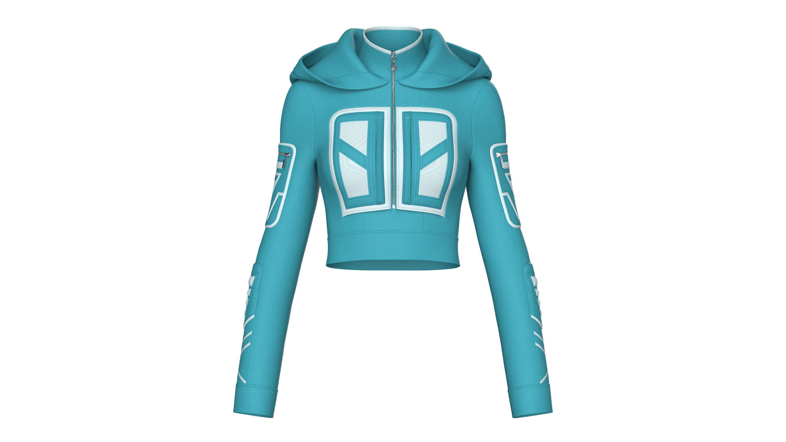 Girls High Neck Hooded Crop Tactical Jacket 3D Model