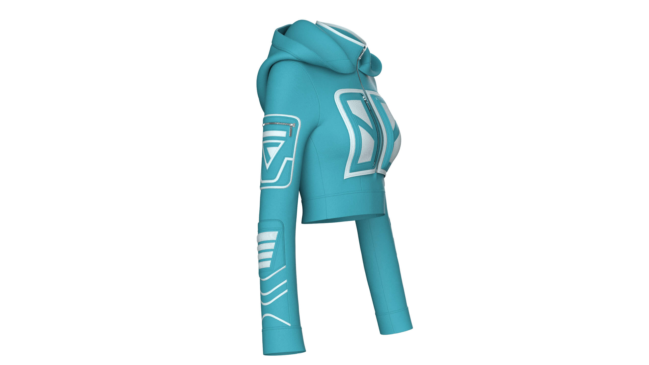 Girls High Neck Hooded Crop Tactical Jacket 3D Model