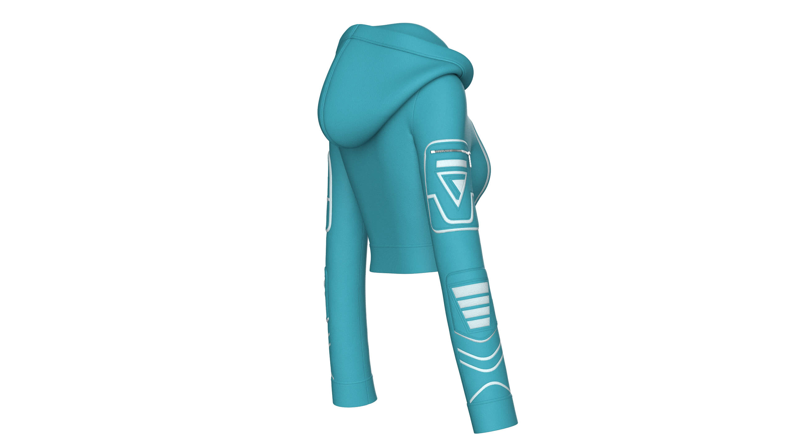 Girls High Neck Hooded Crop Tactical Jacket 3D Model