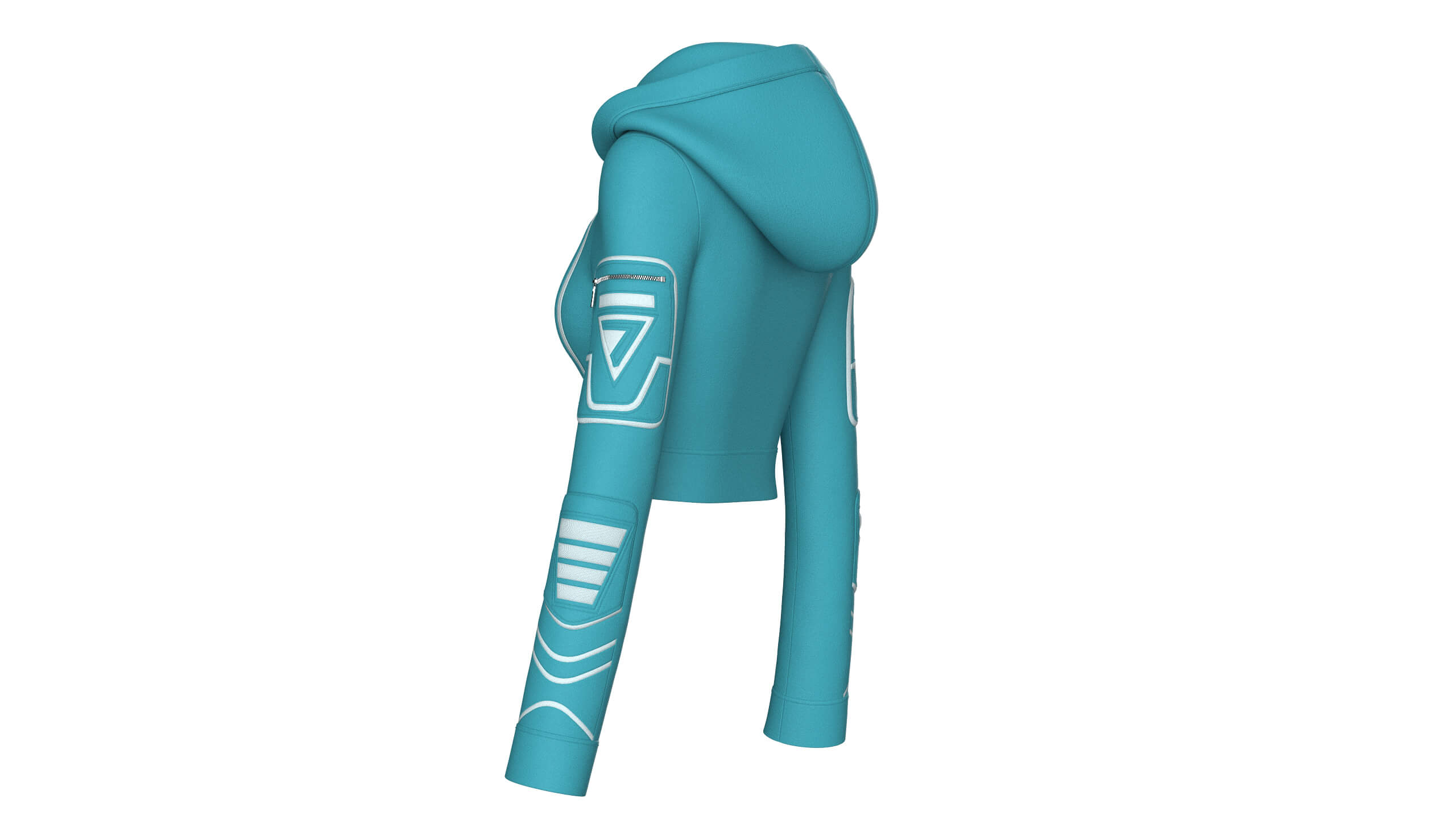 Girls High Neck Hooded Crop Tactical Jacket 3D Model