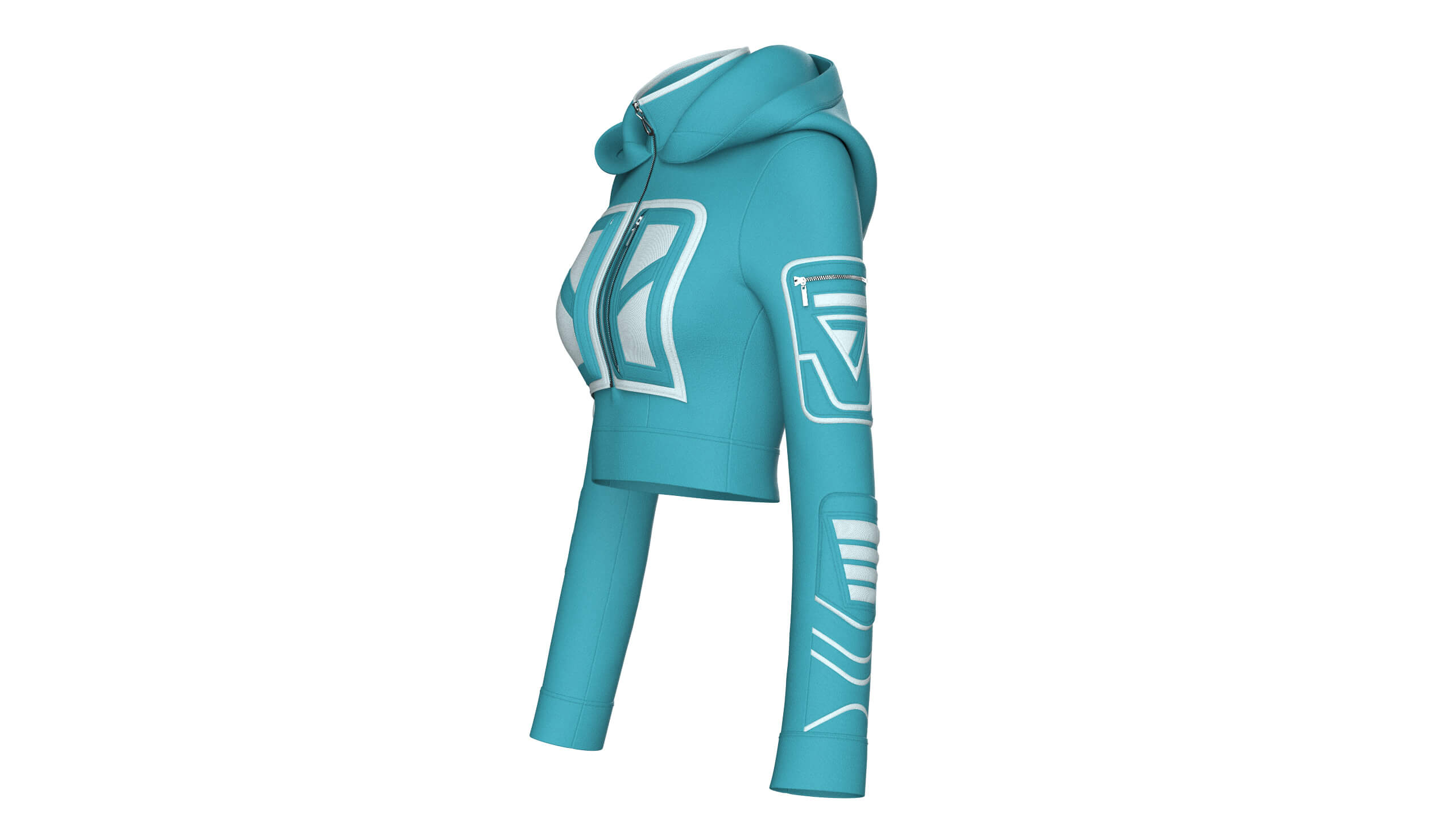Girls High Neck Hooded Crop Tactical Jacket 3D Model