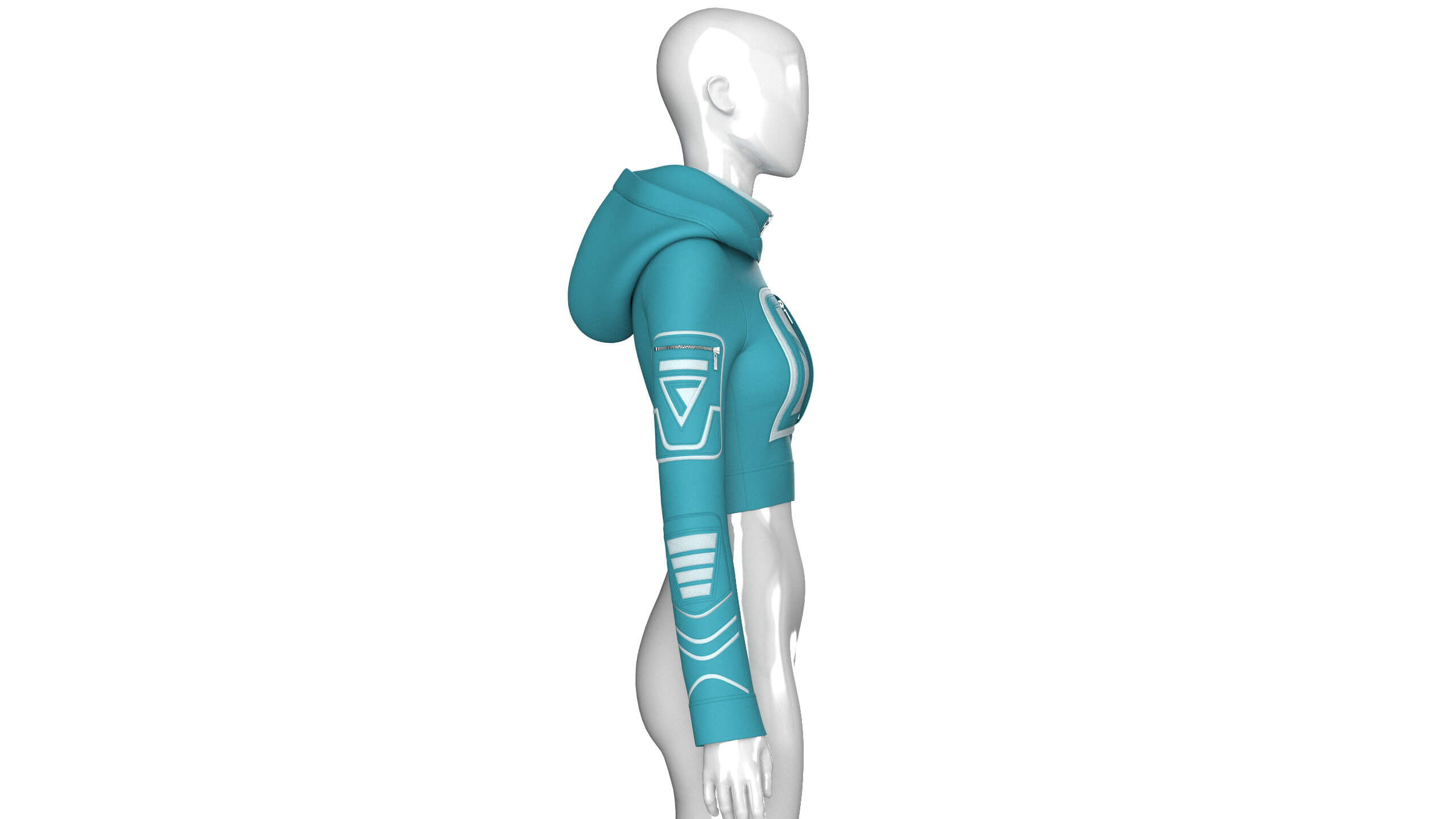 Girls High Neck Hooded Crop Tactical Jacket 3D Model
