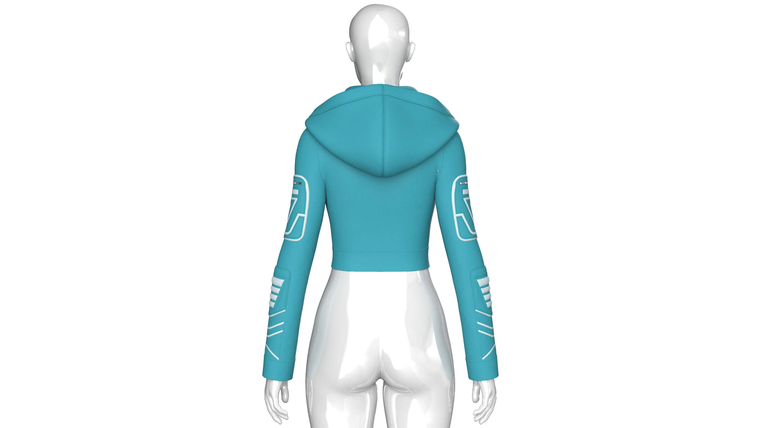 Girls High Neck Hooded Crop Tactical Jacket 3D Model
