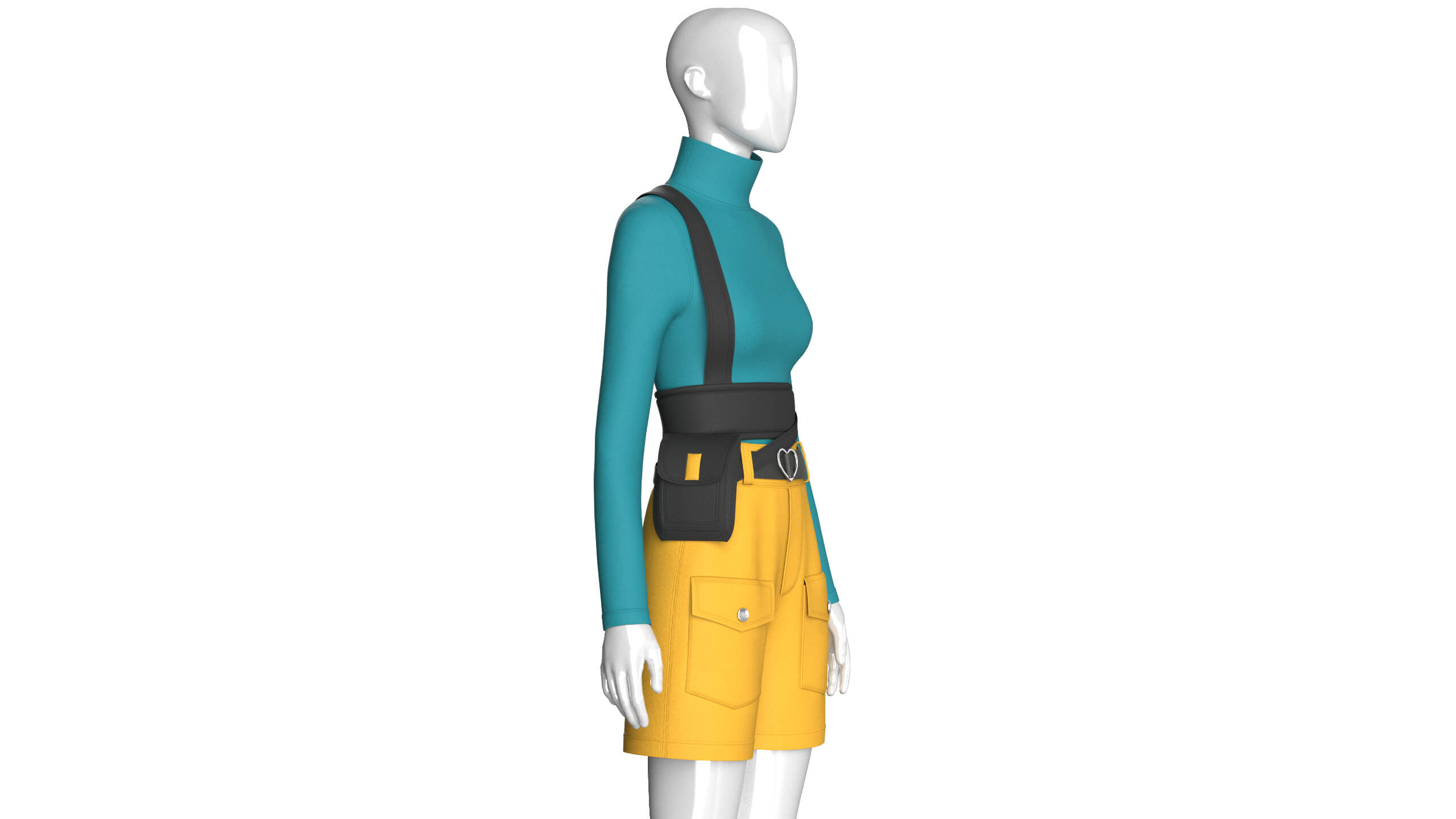 Girls High Neck Top with Cargo Shorts - Outfit 3D Model