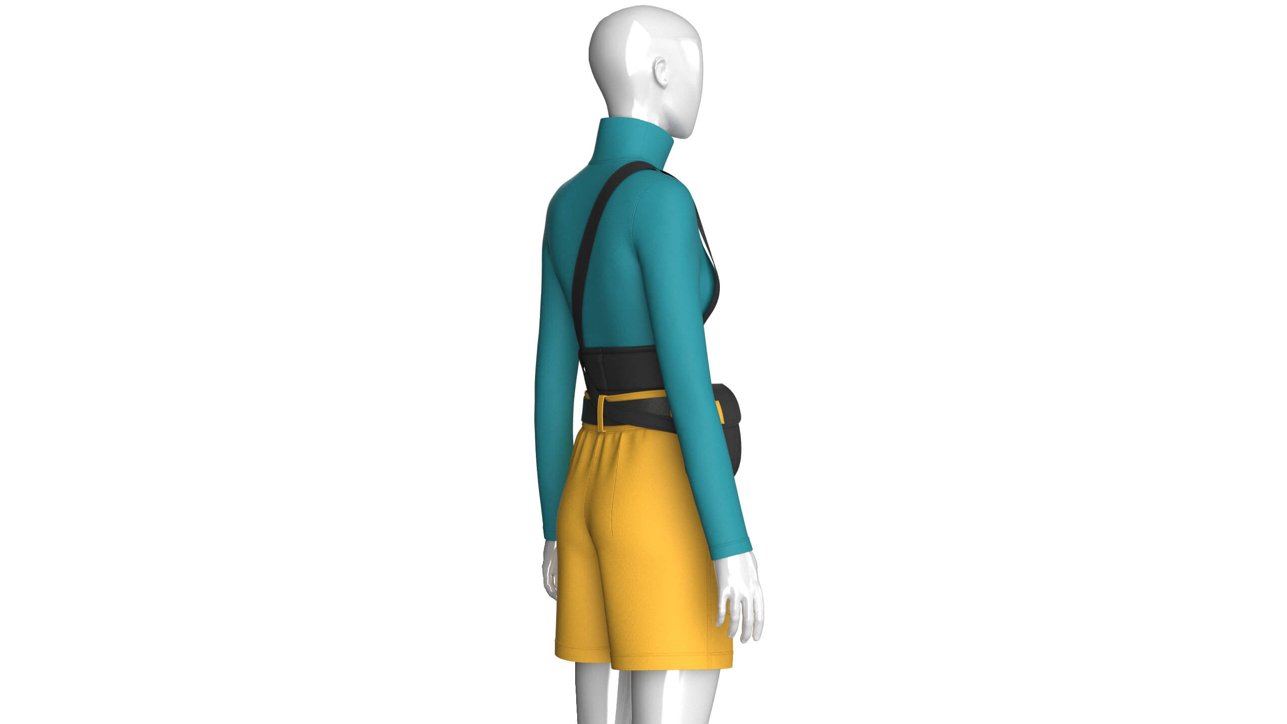 Girls High Neck Top with Cargo Shorts - Outfit 3D Model