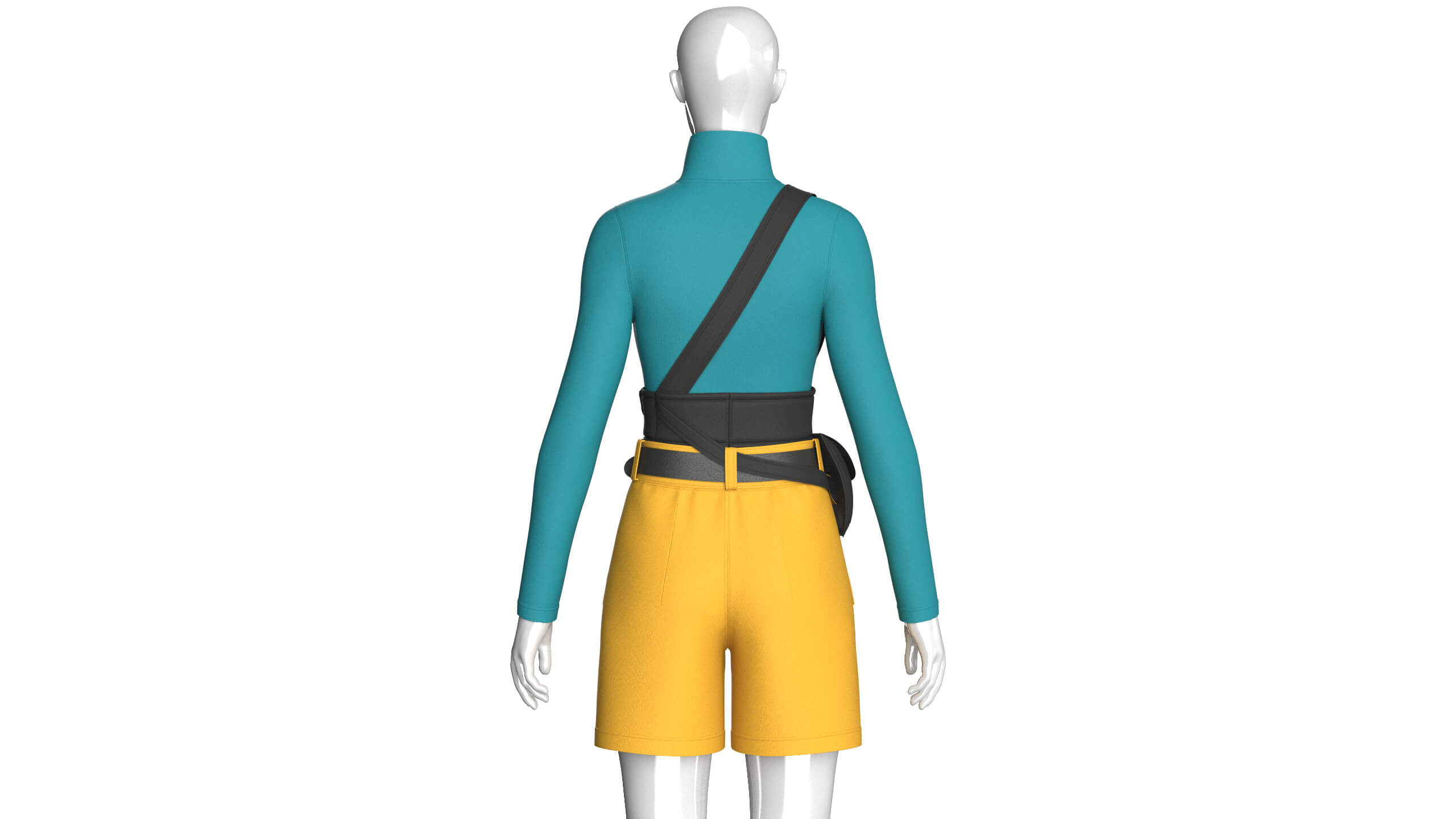 Girls High Neck Top with Cargo Shorts - Outfit 3D Model