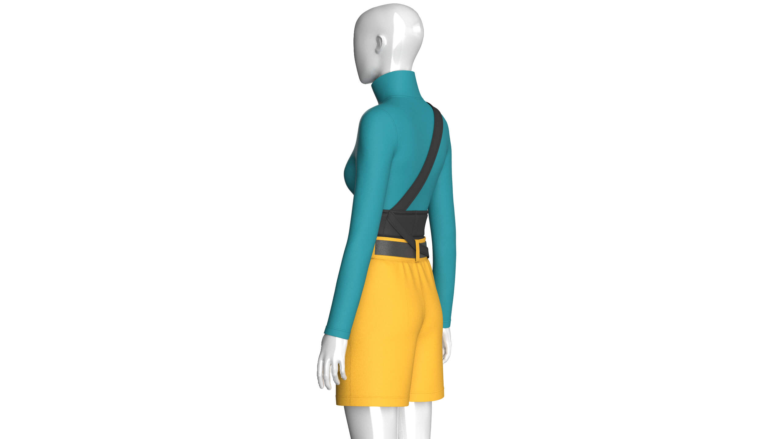 Girls High Neck Top with Cargo Shorts - Outfit 3D Model