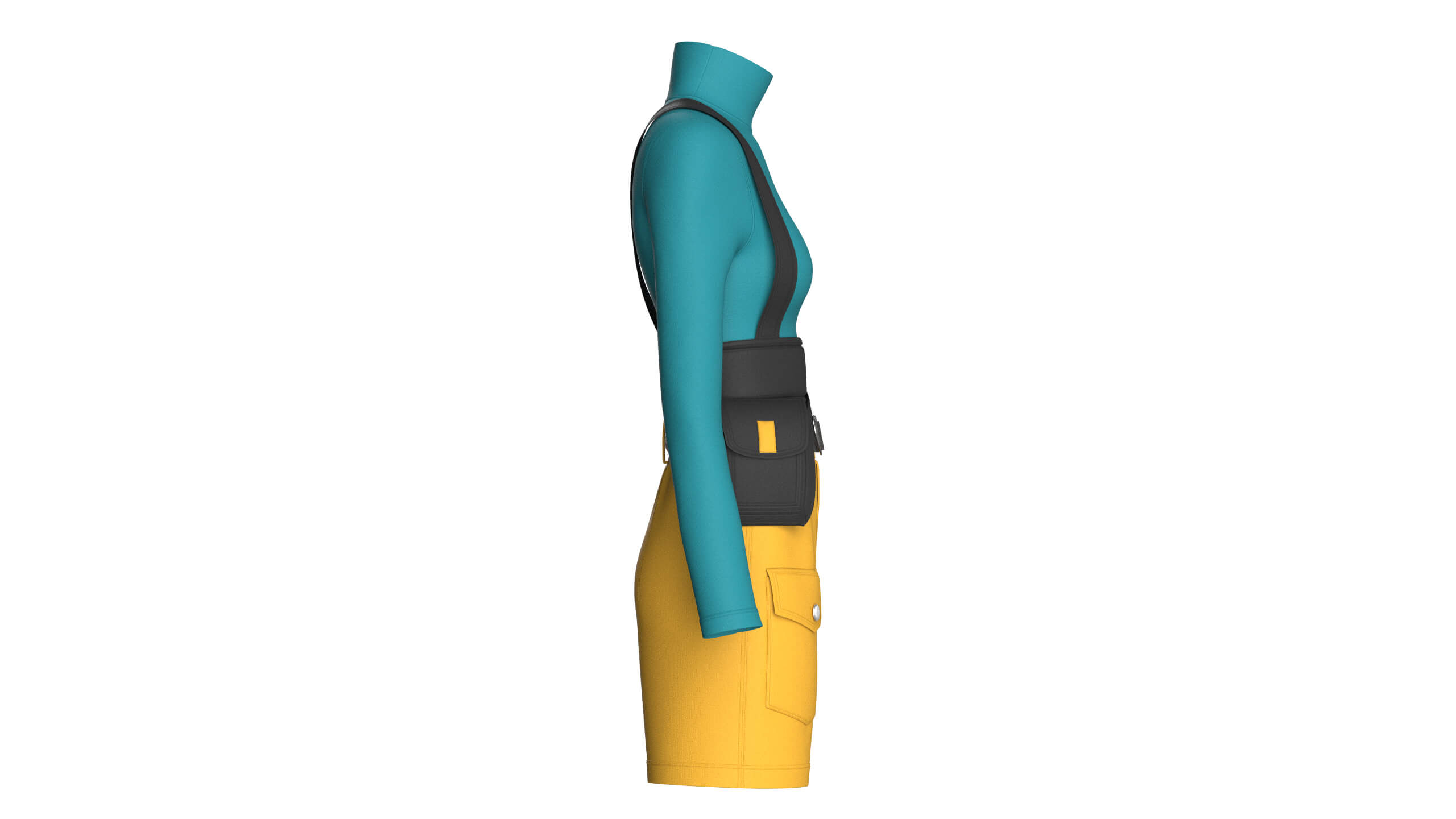 Girls High Neck Top with Cargo Shorts - Outfit 3D Model